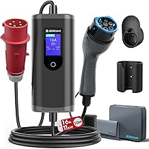 bokman Chargeur Voiture Electrique Type 2- Prise CEE(5 Broches) Portable EV Chargeur Station de Charge Mobile/Wallbox Ajustable 6-16A | 11kW | 10 Mètre, Compatible avec BEV et PHEV