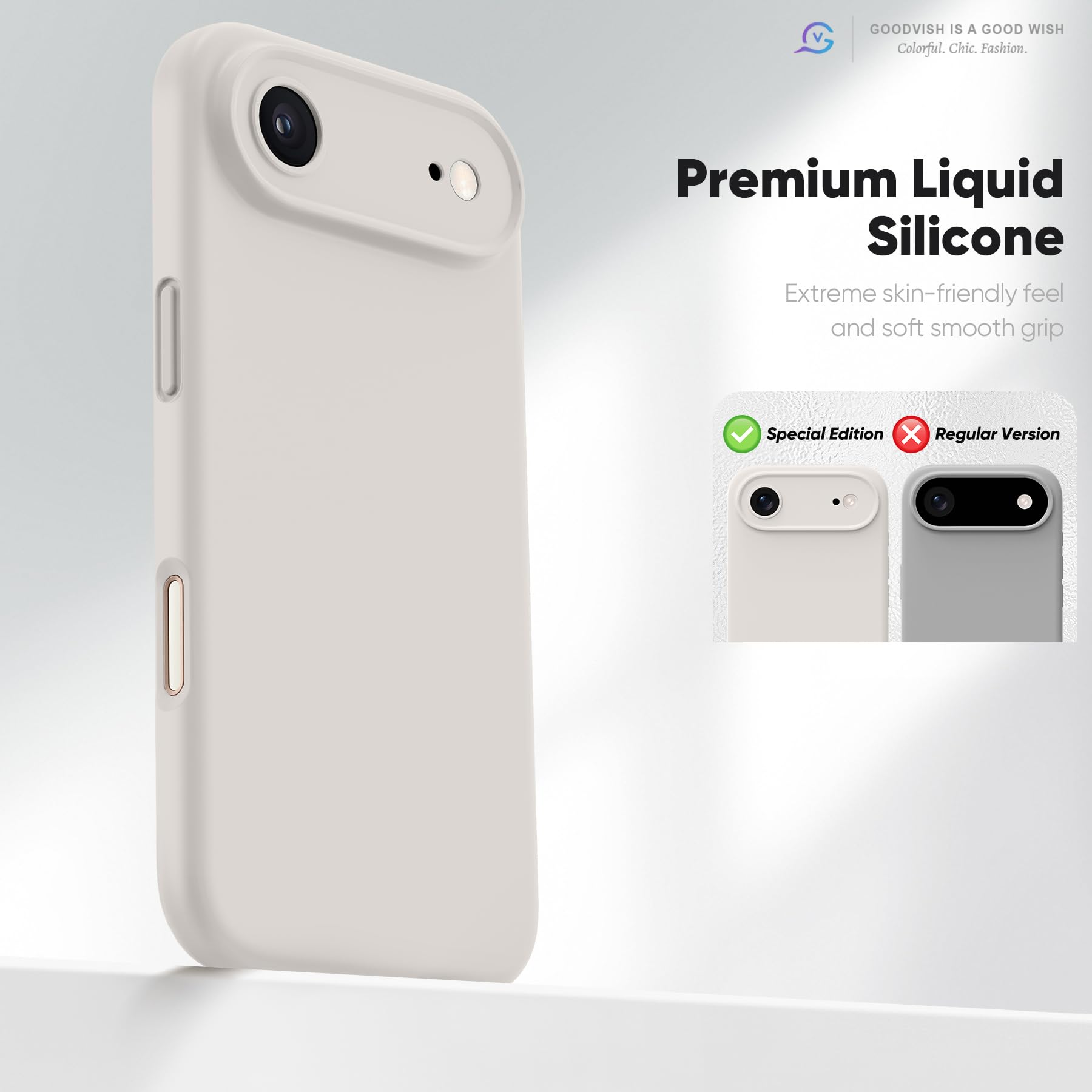 GOODVISH 3 in 1 Silicone Cover per iPhone Air 6.5", Custodia con 2x Vetro Temperato [Pulsante Controllo Fotocamera] 360° Protezione Anticaduta Case per Cellulare Antiurto Resistente, Grigio Pietra