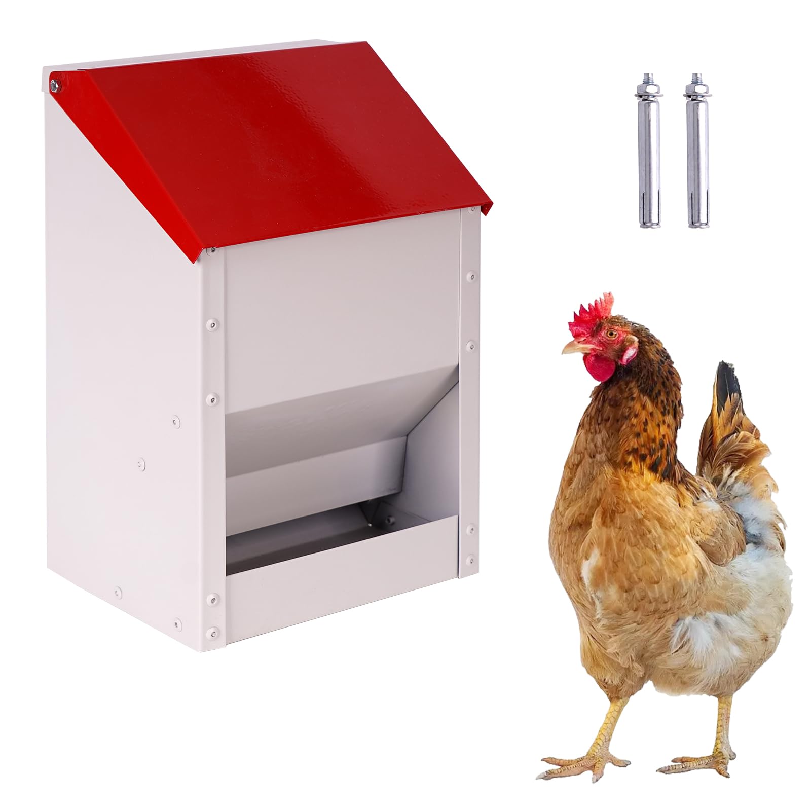 4.5kg Mangiatoia Automatica per Pollo In Acciaio Inox Appendere Mangiatoia Galline Automatica Senza Sprechi Alimentatore Automatico per Pollame Pollo Anatre Oche (Rosso)