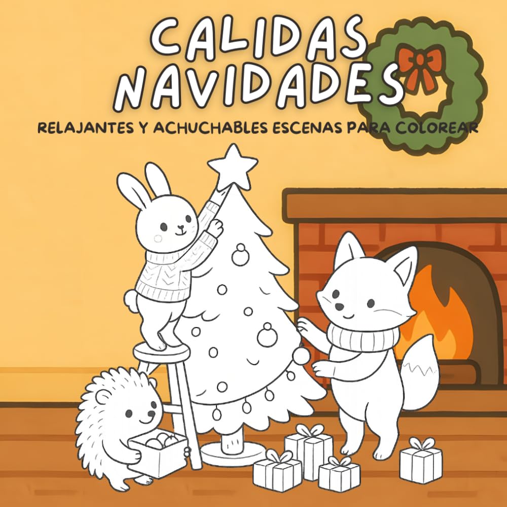 Acogedoras Navidades: Libro para colorear de adorables animales navideños, con diseños divertidos y sencillos para la relajación y la alegría de las ... para adultos, niños, mujeres y adolescentes