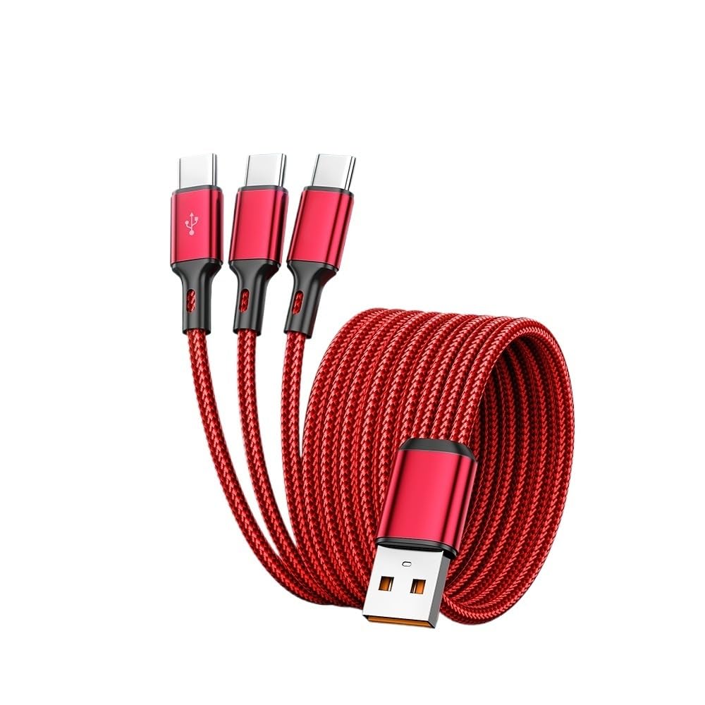 100W 6A USB-A to 3 ×t2y>pe-c 3 in 1 Fast Cable(0.2m,Red)