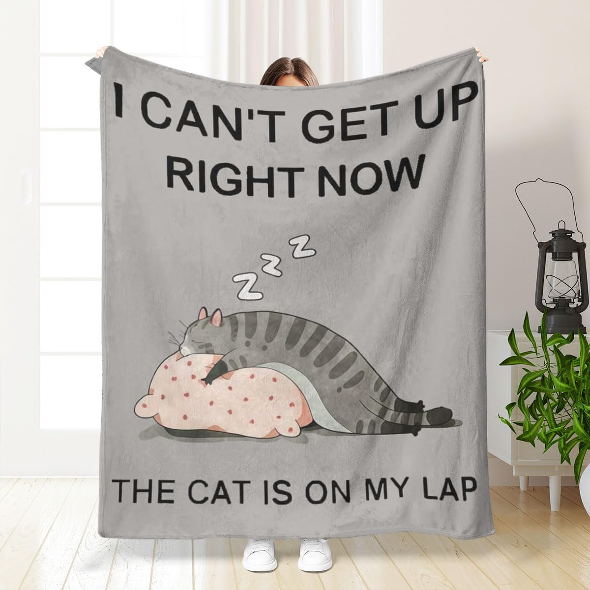 CECOMBINE Gifts for Cat Lovers, Cat Blanket for Women, I CAN’T GET UP RIGHT NOW, THE CAT IS ON MY LAP, Cute Blanket Gifts for Women, Funny Blanket Gifts for Birthday Mothers Day(150x130CM)