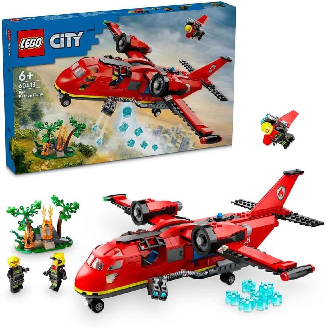 LEGO 60413 City Löschflugzeug, 3 Minifiguren, 2 Löschkanonen, Waldbrandkulisse