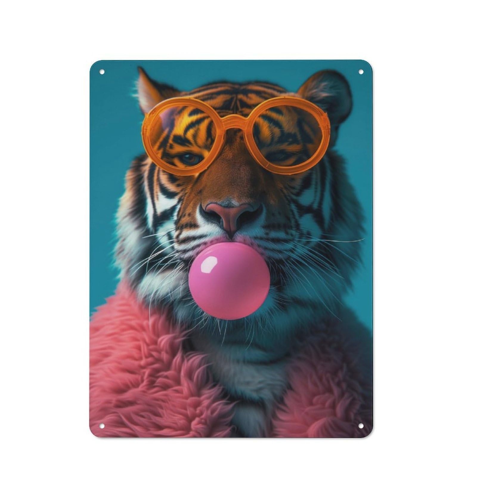 Junmoney Tiger Bubblegum Printed Metal Sign 40X30cm For Living Room Or Hallway, Suited To Hallway Decor Fans