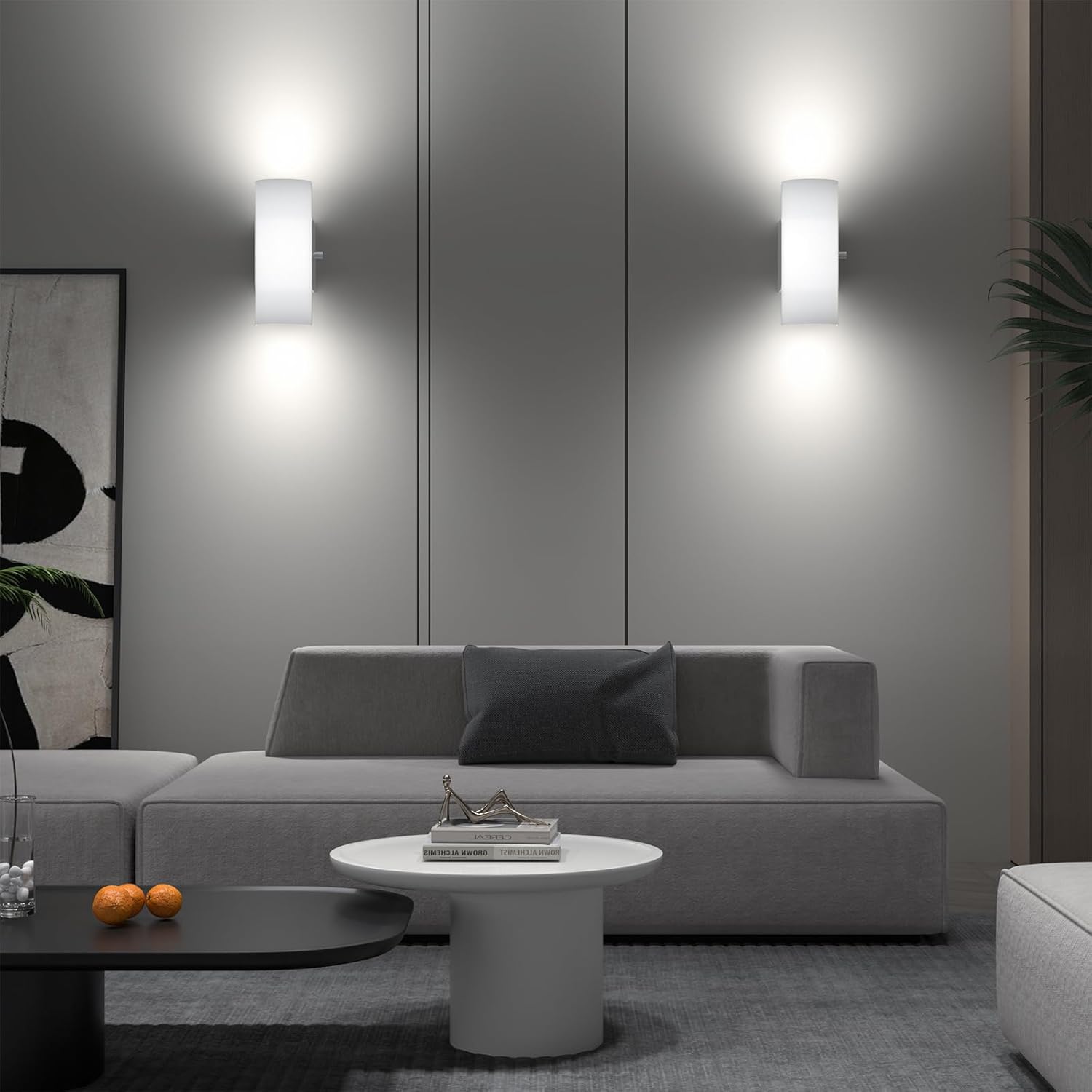 ChangM Wall Sconce Set of 2 Modern LED Wall Light Lamps Dimmable by Rotate Button 12W Cool White 6000K Up and Down Acrylic Lighting Fixture for Living Room Bedroom Hallway Conservatory Room Decor