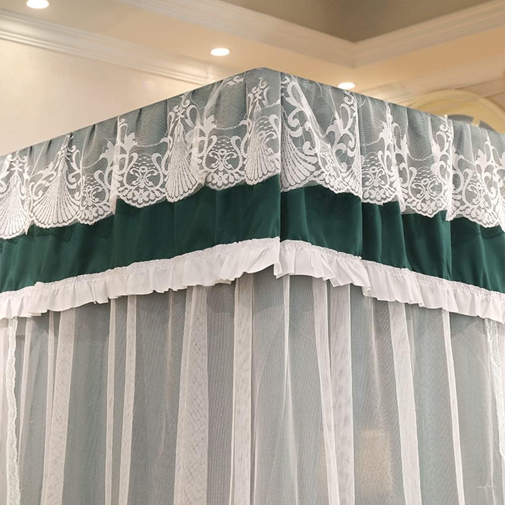 tenda letto per bambini， Zanzariera for letto a baldacchino for ragazze, adulti e bambini - Tenda a rete con 4 montanti angolari for letti gemelli/interasse/queen/king size(Solid Dark green,Twin)