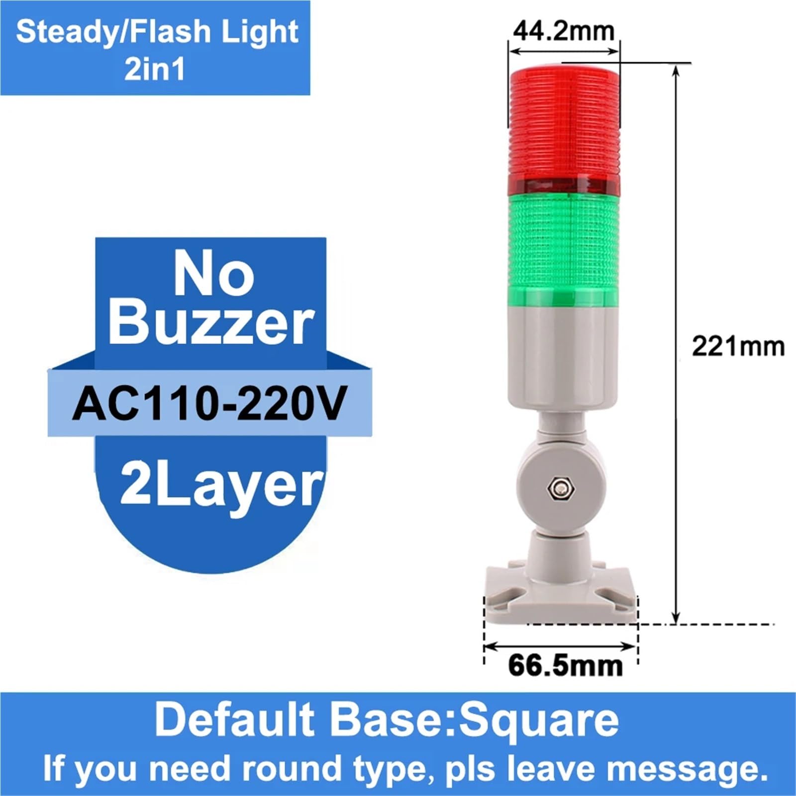 1 sztuka 2 warstwy 45 mm przemysłowe wielowarstwowe światło czerwone zielone LED sygnał ostrzegawczy światło ostrzegawcze światło do lampy maszynowej (bez dźwięku 110-220 V)