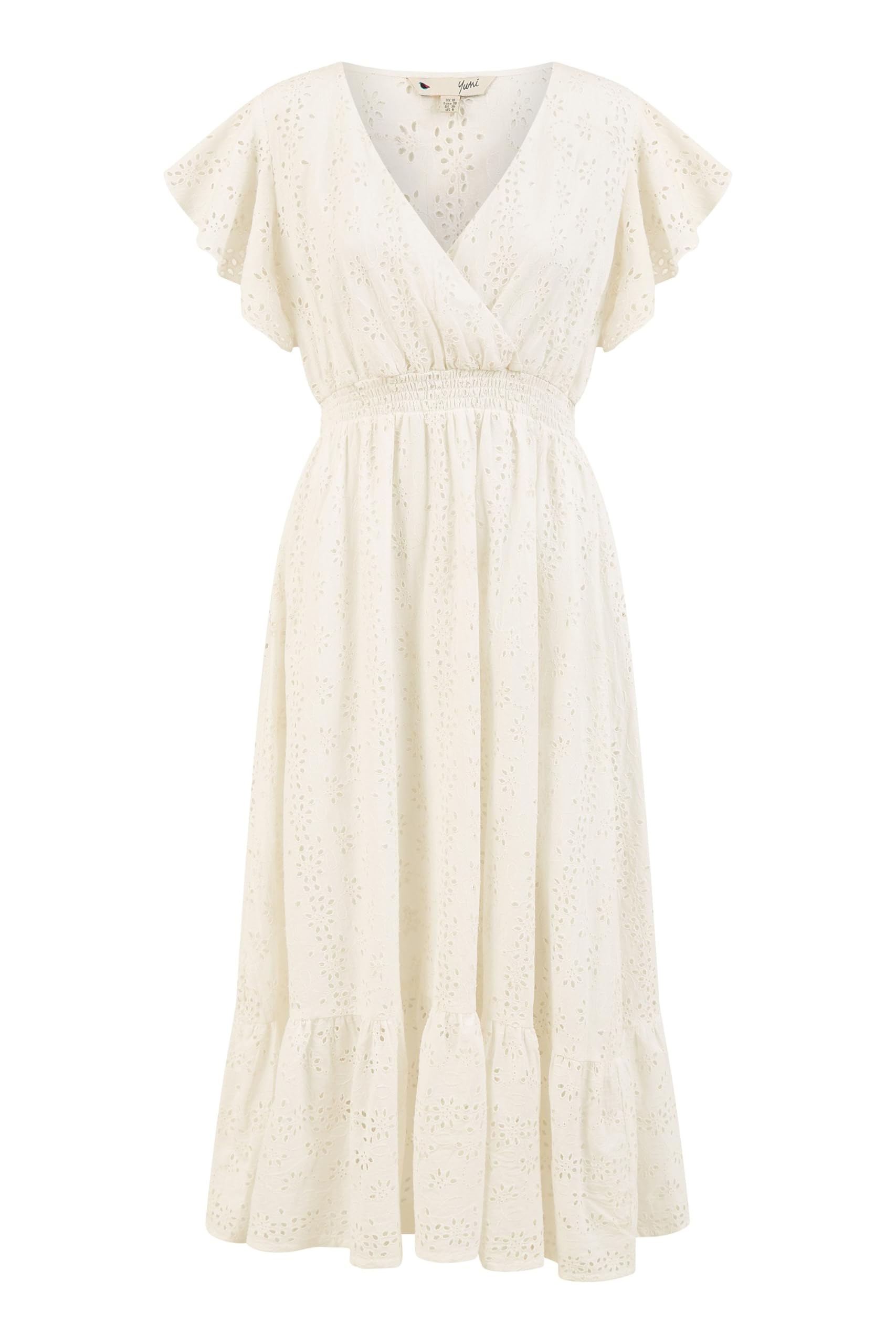 Yumi White Cotton Broderie Anglaise Wrap Midi Dress 8 White