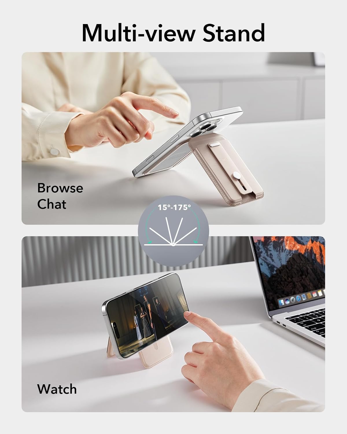 ESR Aura for MagSafe Wallet Stand w Grip, RFID Blocking w MagSafe Ring, 5 Card Holder for Phone Case, Magnetic Wallet for iPhone 17/16/15/14/13/12(Not for Mini), Selected Samsung,Desert Titanium - Image 4