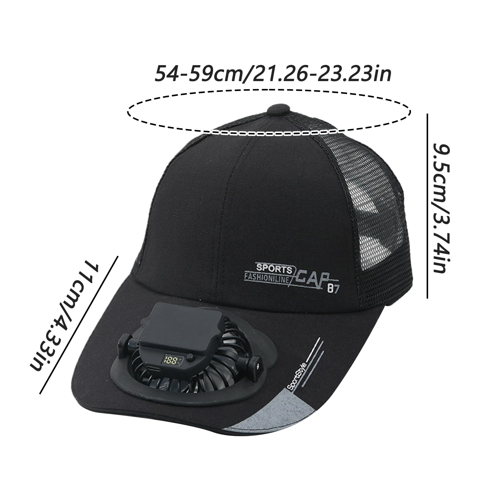 Ventilator Sonnenhut | USB-Aufladbare Schirmmütze mit Ventilator,3-Stufen Digitale Anzeige Sonnenschutz Kopfbedeckung für Damen Herren Radfahren Wandern Camping Angeln