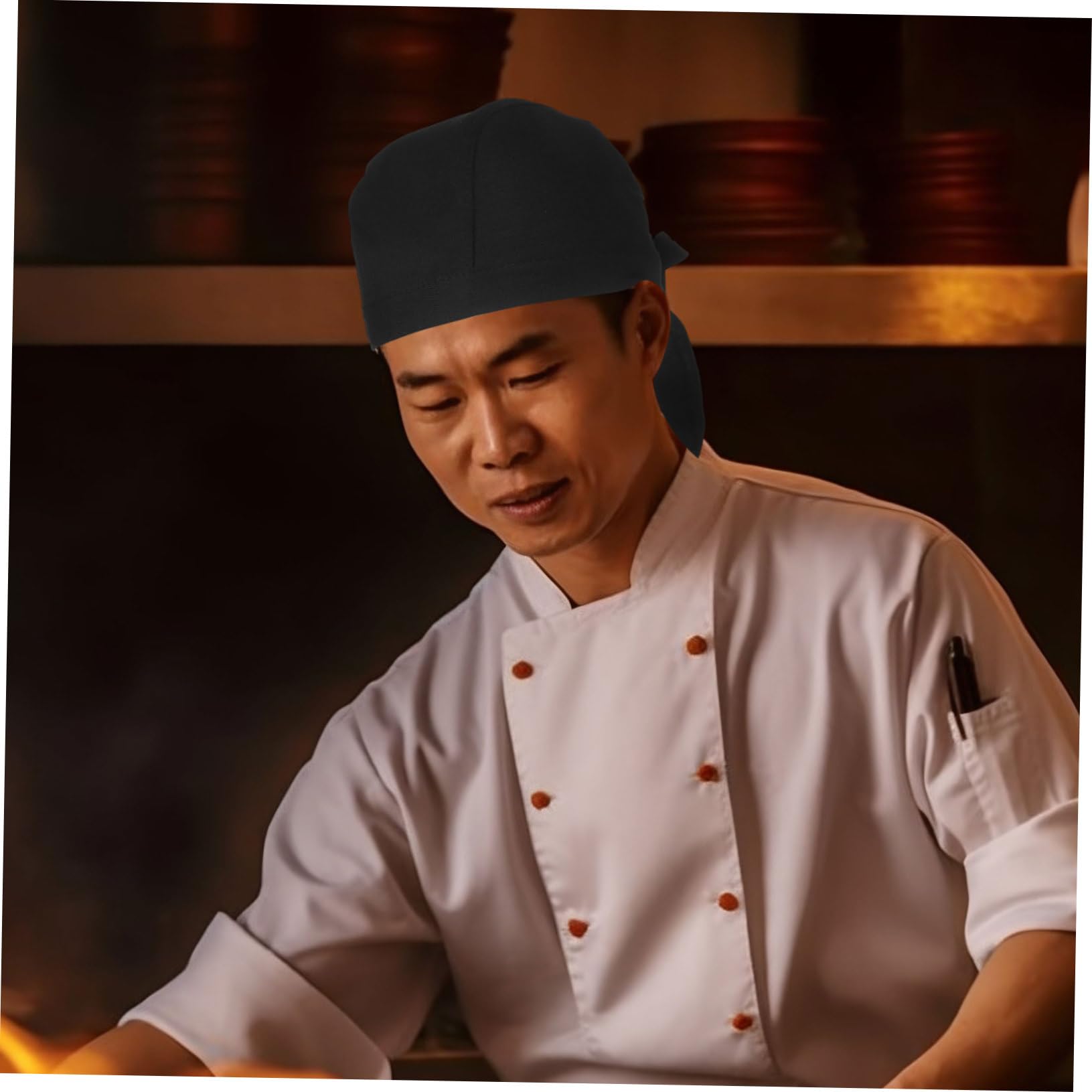 Beaupretty Gorro de Chef de Tela de Algodón Negro, 6 Unidades | Restaurante y Cocina, Ajuste al Cuero Cabelludo, Ayuda a Evitar Aceite