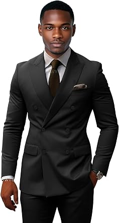 2 Piece Mens Double Breasted Suit Peak Lapel Formal Slim Fit Wedding Suits for Men Double Breasted Blazer Pant Set