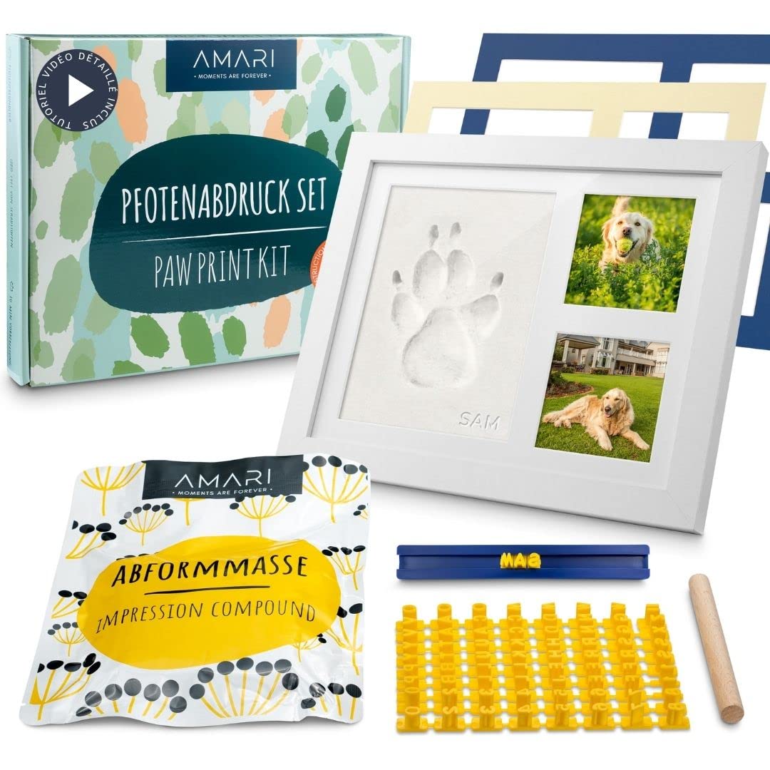 Amari ® Cadre Photo en plâtre Animal de Compagnie avec Lettres et Chiffres – Empreinte Chien kit Empreinte Chien kit Empreinte Chat Empreinte Chat kit Impression de Pattes de Chat et Chien