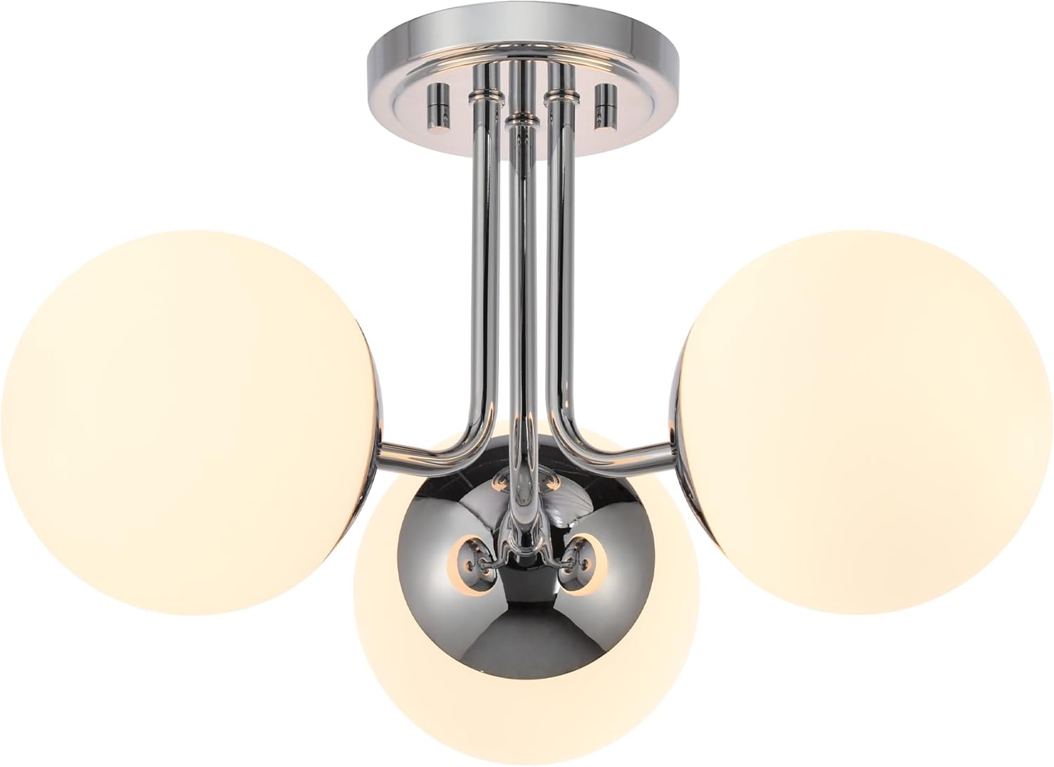 3 Light Semi Flush Mount Chrome Ceiling Light Fixture, Modern Globe Chandelier, Sputnik Farmhouse Lighting for Kitchen Bedroom Bathroom Living Room Corridor Laundry Room Bar