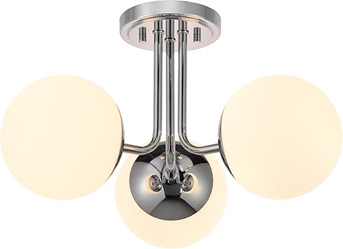 Miniatura 10 de Hanaloa Lámpara de techo semiempotrada de 3 luces, níquel cepillado, lámpara de araña moderna de globo, iluminación Sputnik para cocina, dormitorio,