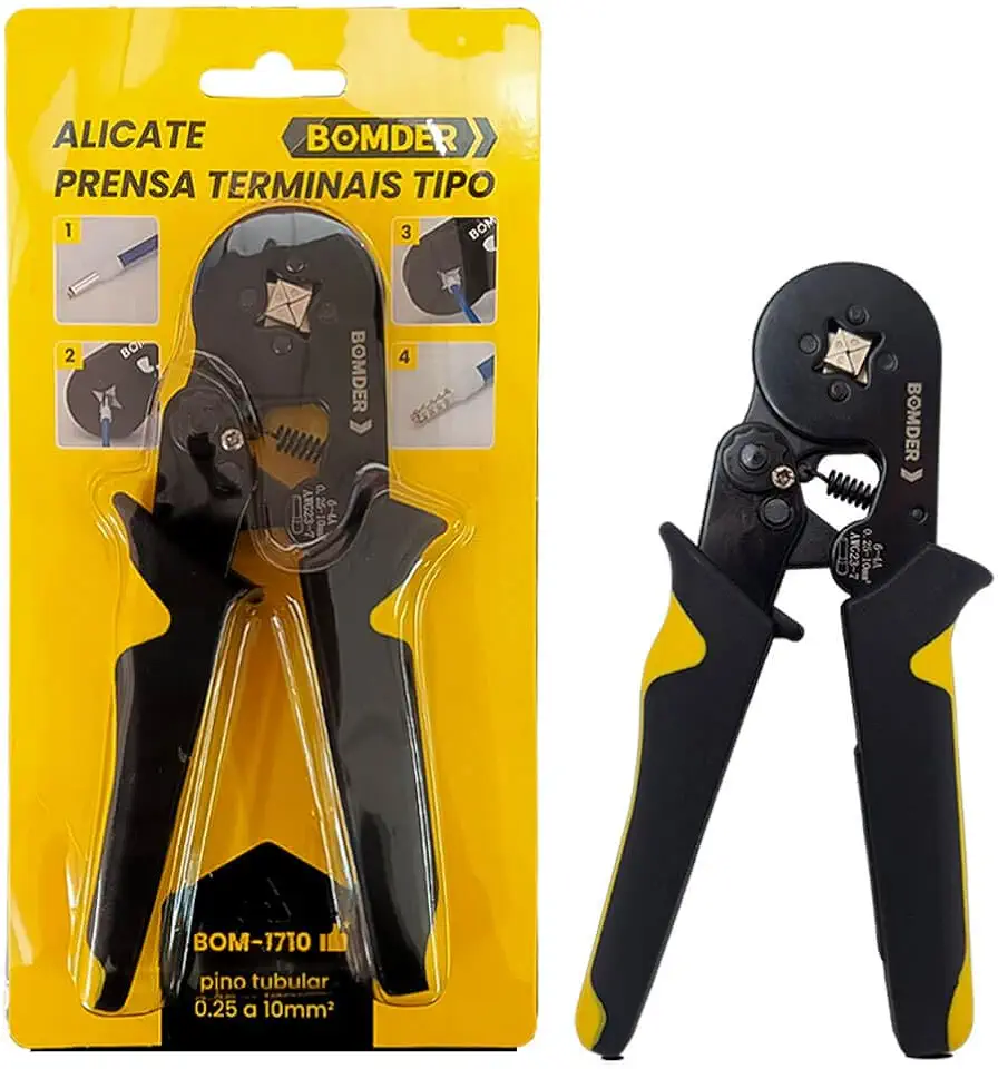 Alicate Crimpar Prensa Terminal Ilhós – Ajuste 0,25 a 10mm² com Catraca, Trava de Segurança e Crimpagem Quadrada