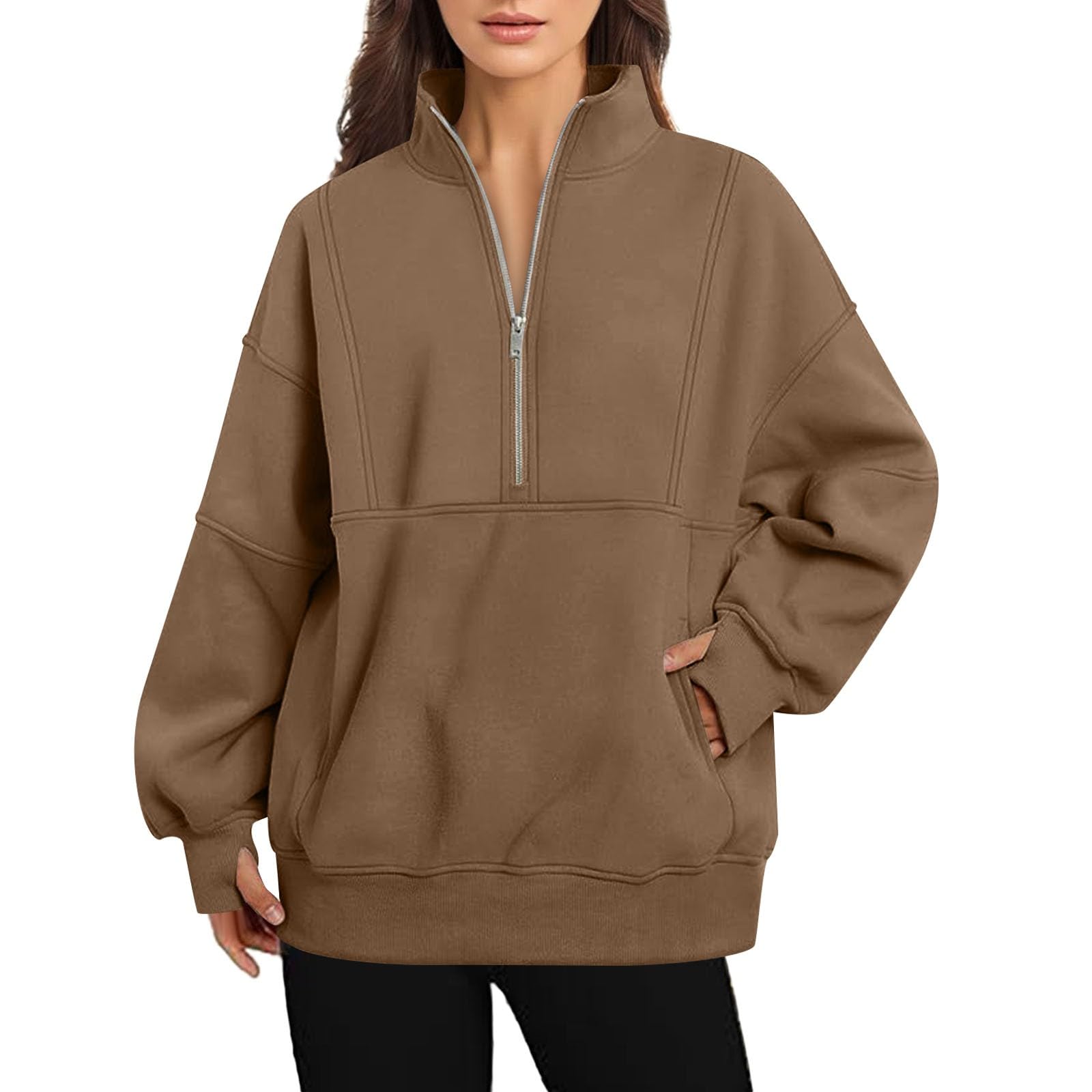 Sudaderas con cuello redondo y bloques de color para mujer, informales, personalizadas, con forro polar, cuello alto, ajuste holgado, con cremallera, lindos suéteres gráficos, delgados, de dibujos