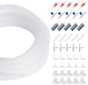 Standard Aquarium Air Pump Accessories Set, 13 Feet Airline Tubing with 5 Air Stones, 5 Check Valves, 5 Control Valves, 10 Suction Cups and 20 Connectors, Fish Tank Accessories