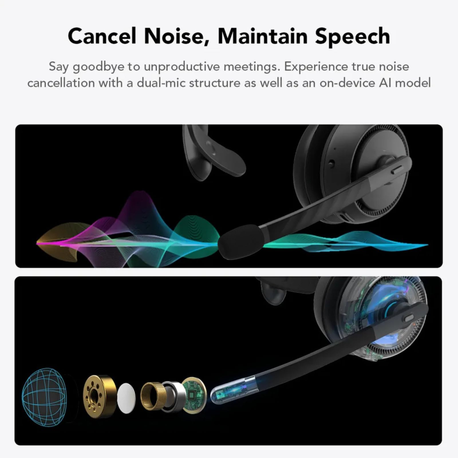 Nuroum HP31-S(3rd Gen) Casque Bluetooth sans Fil avec Micro, Casque à Réduction de Bruit ENC avec Station de Charge,Clé USB-A&C/Bluetooth/Dongle, 45H d'Autonomie pour Call Center/Travail/Appels/Bureau