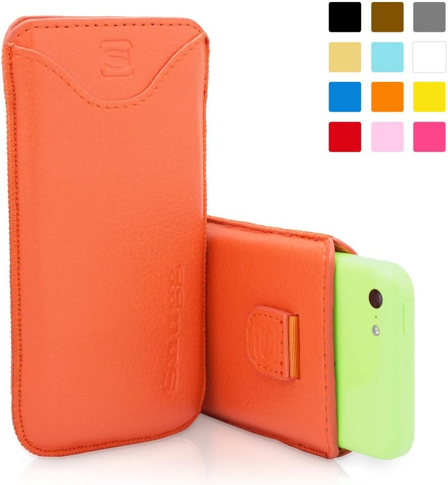 iPhone 5C Case, Snugg Apple iPhone 5C Orange Leather Pouch Case [Card Slot] Apple iPhone 5C Pouch Case Cover Executive Design