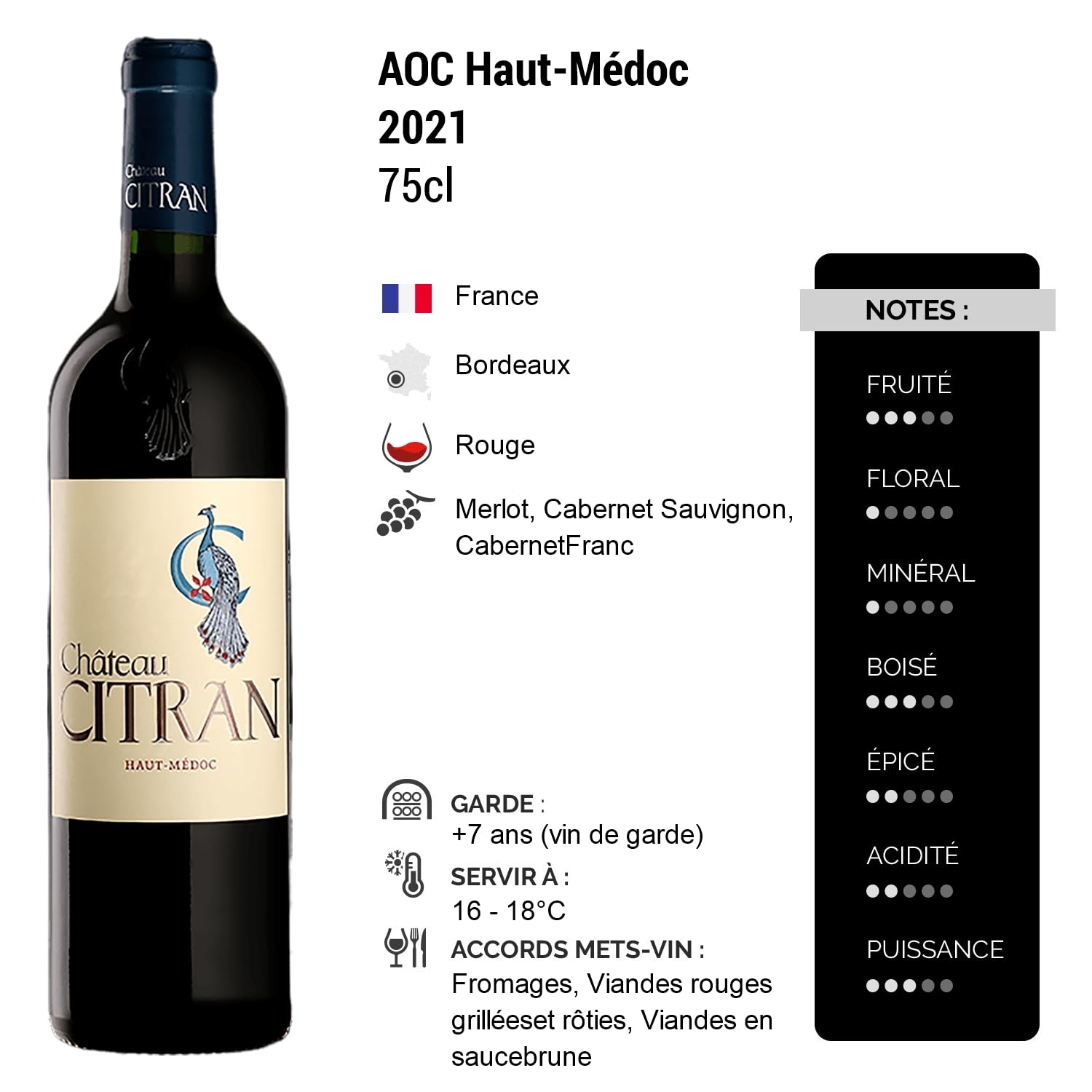 Château Citran - Rouge 2021 - Haut-Médoc - Vin Rouge de Bordeaux (6x75cl)