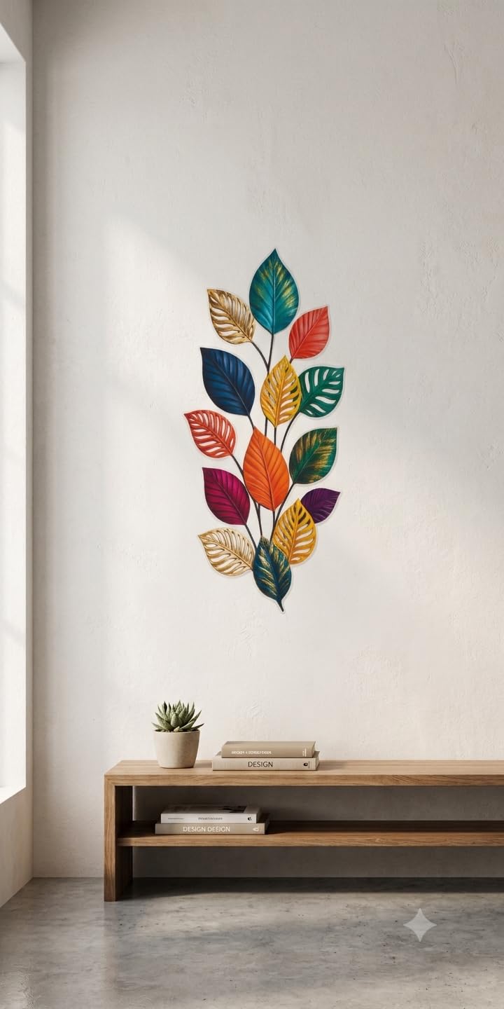 Colorful Metal Leaf Wall Art, Multicolour Tropical Botanical Décor, 60.96 x 30.48 cm, for Living Room and Bedroom-image-23