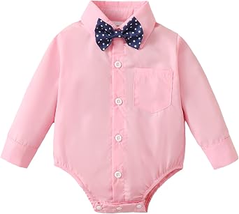 SOBOWO Baby Boy Dress Shirt Bodysuit Long Sleeve Button-Up Wedding 0-24M
