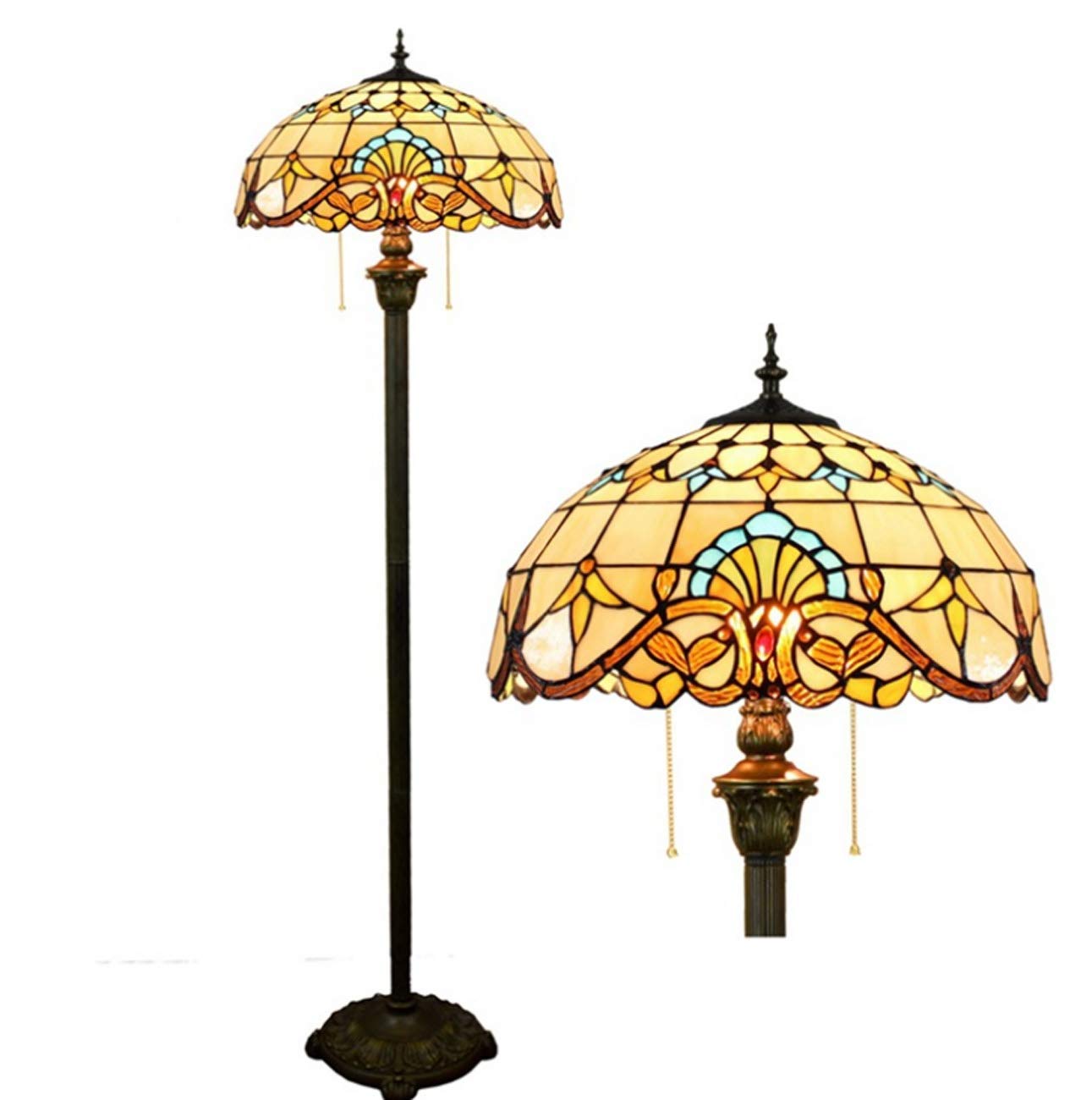 IUokLU Retro Tiffany Style Floor Lamp 16" Stained Glass Handcrafted Shade with Iron Pole & Resin Base
