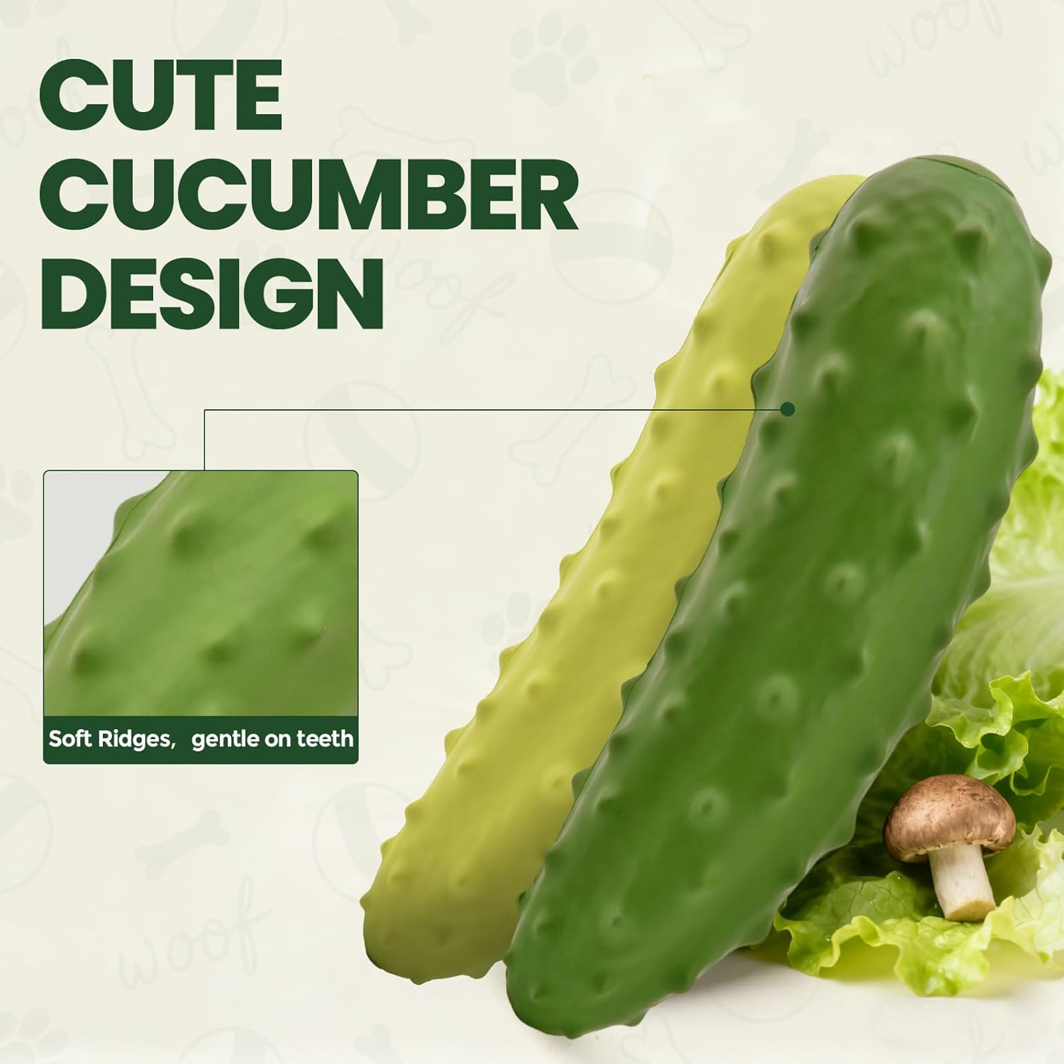 LIFLIX 2PCS Tough Squeaky Dog Toys, Durable Dog Chew Toy with Natural Rubber, Teething Toys for Medium Large Breeds, Cucumber Pickle Shape, Yellow & Green