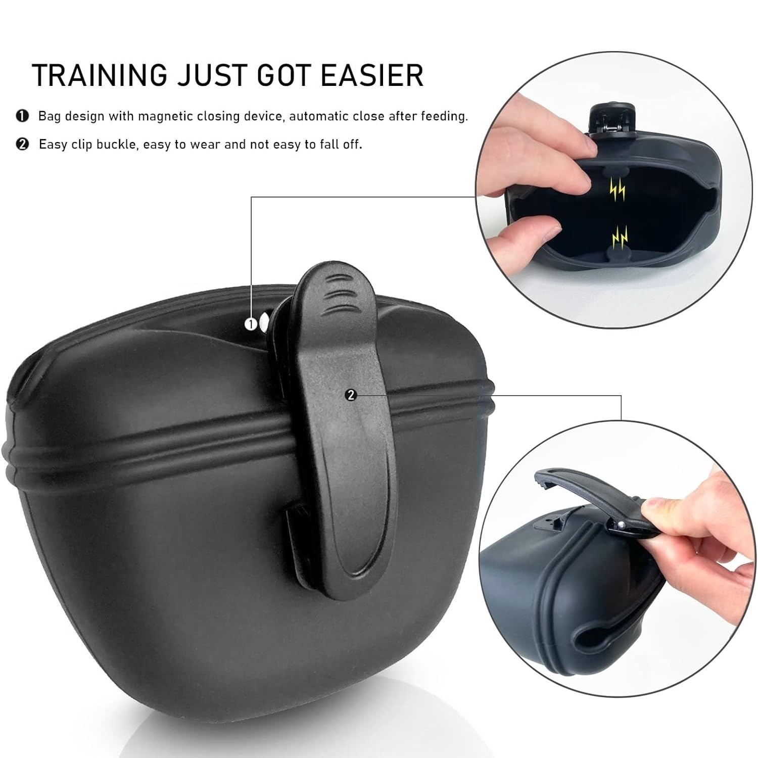KOMUNJ Silicone Dog Treat Pouch, Treat Bag for Dogs Silicone Dog Treat Bag for Dog Training Clip on Portable Training Container, Black - Image 3