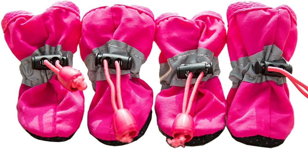 Leconpet Dog Shoes Waterproof Dog Boots for Small Medium Large Dogs with Soft Anti-Slip Sole, Suitable for Rainy Weather Outdoor Walking, Adjustable Elastic Straps, Reflective at Night(Rose, 3) Rose 3