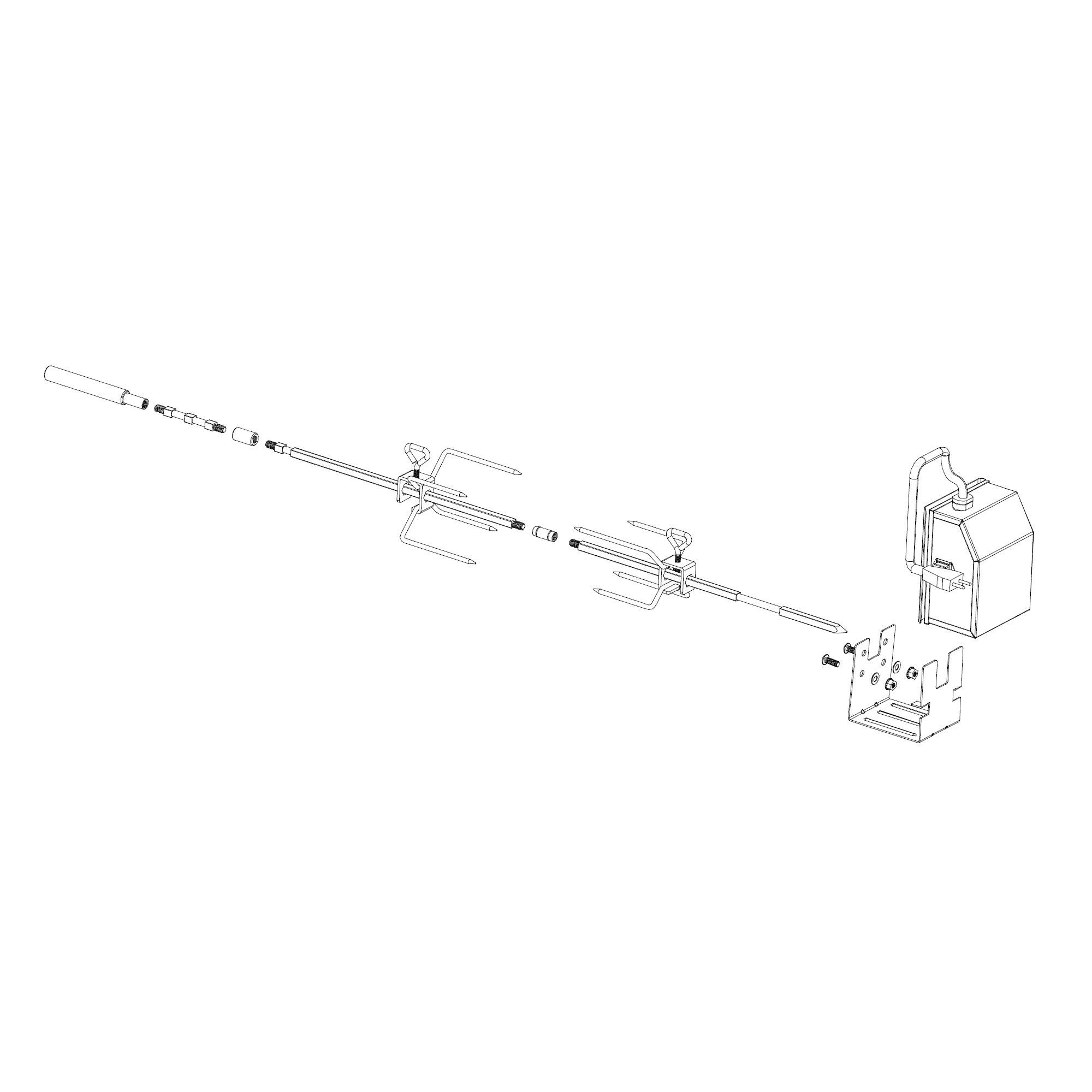 BBQ-Toro Asador Eléctrico Giratorio para Barbacoa | Adecuado para Weber Spirit II Serie 200 + 300 | Brocheta con Motor | Pincho y Tenedores Giratorios | Agujas para Carne con Motor