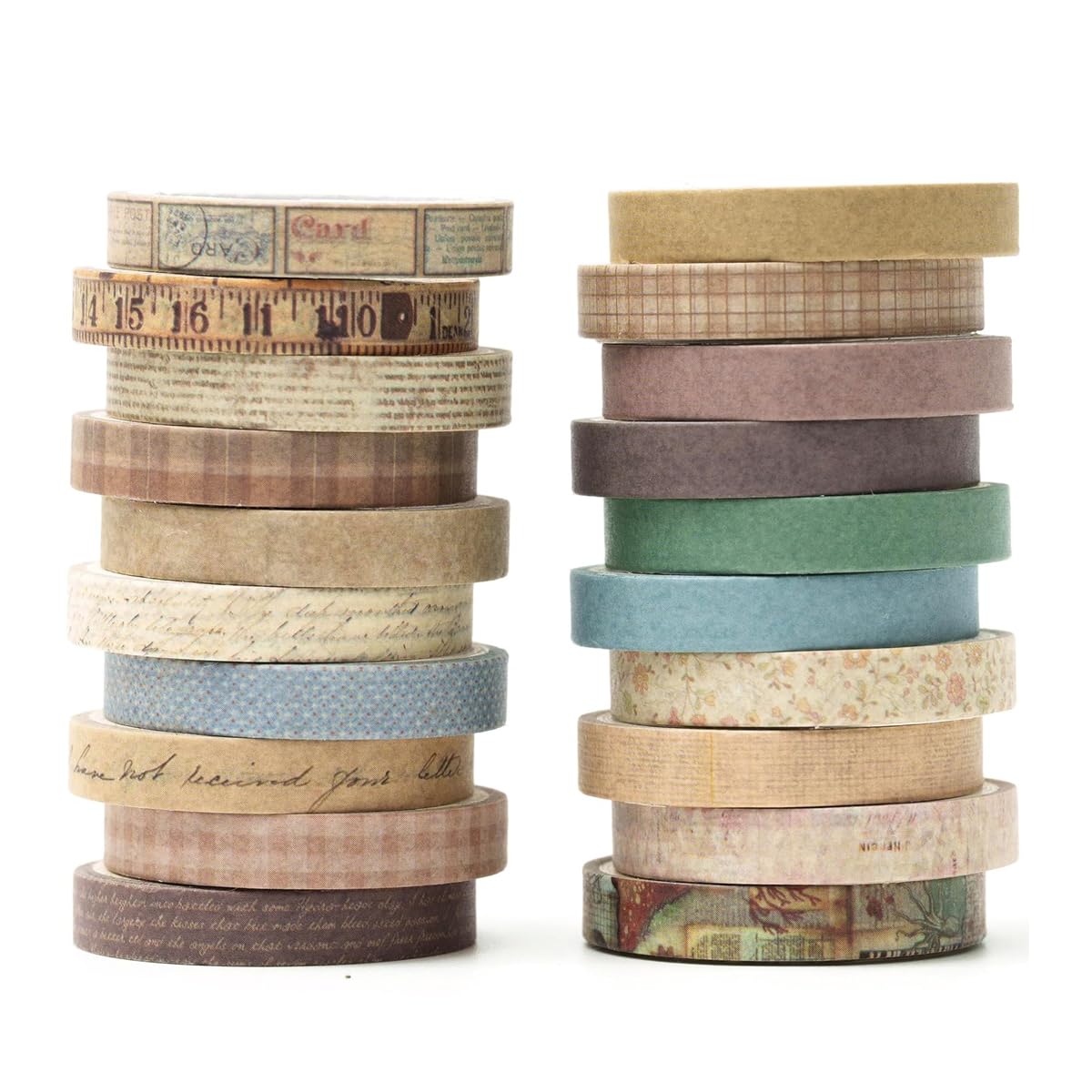 HASTHIP® 20Rolls Vintage Washi Tape Set, 0.7cm x 3m Narrow Washi Tape DIY Scrapbooking Decoration, Retro Decorative Antique Patterns Masking Tapes for Arts, DIY Crafts, Journals, Planners, Scrapbook