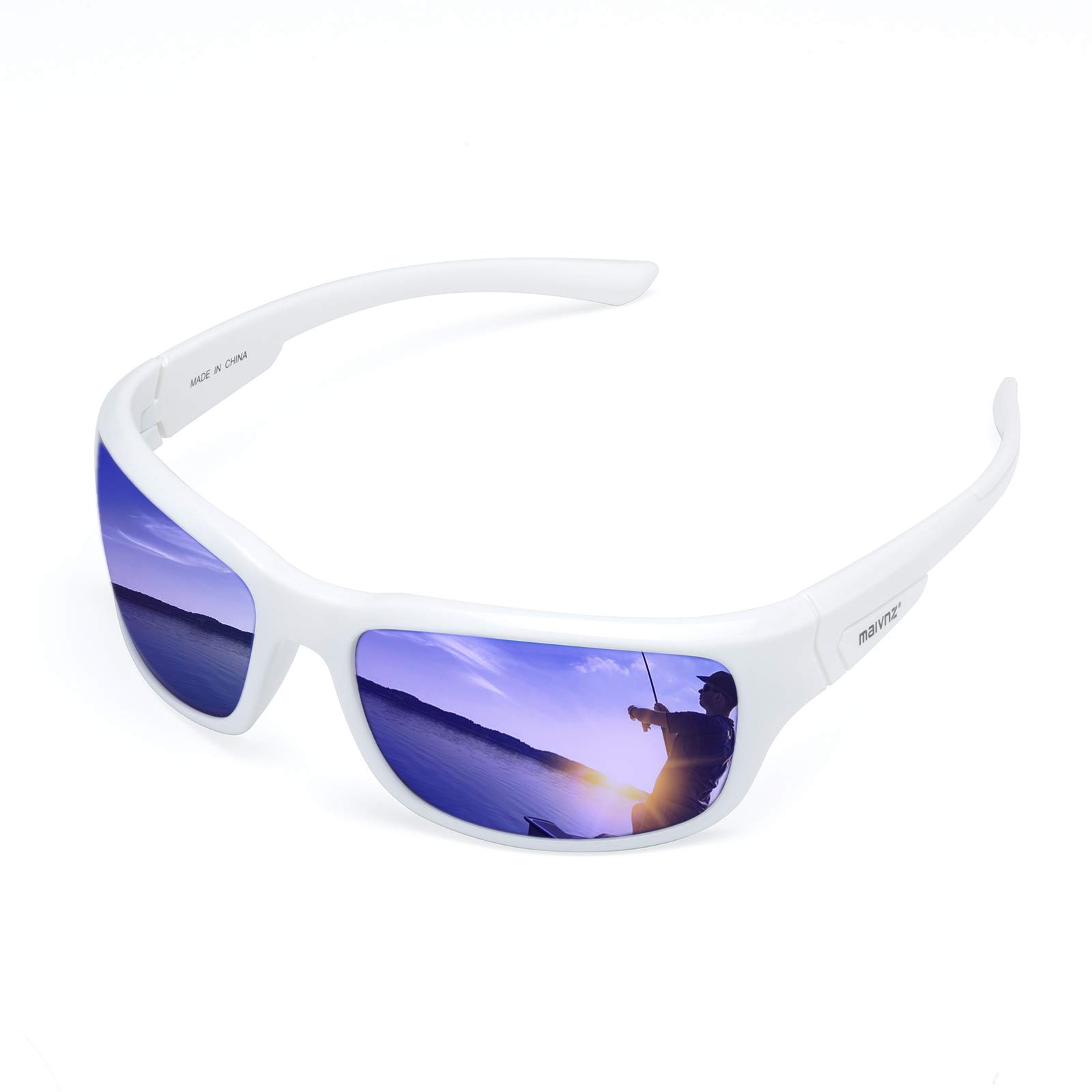 maivnz Schwimmende, polarisierte Angel-Sonnenbrille für Herren und Damen, unsinkbare UV400-Sportbrille für Kajakfahren, Bootfahren und Surfen, Weißer Rahmen, blauer Revo, conventional