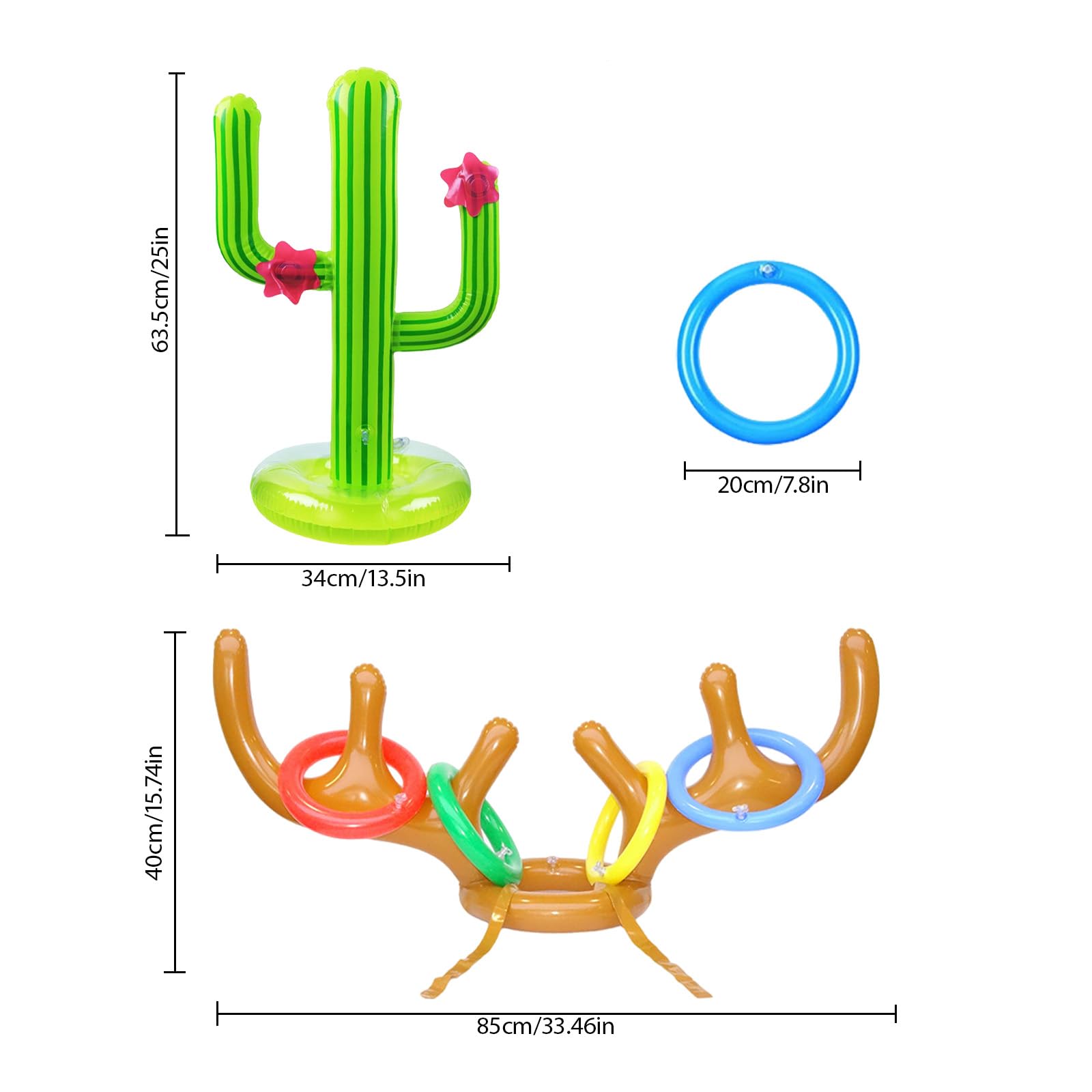 GWAWG 11PCS Party Ring Toss Game,Inflatable Reindeer Antler Hat & Cactus with Rings,Novelty Target throwing Toy,Halloween Christmas Fun Games - Image 2
