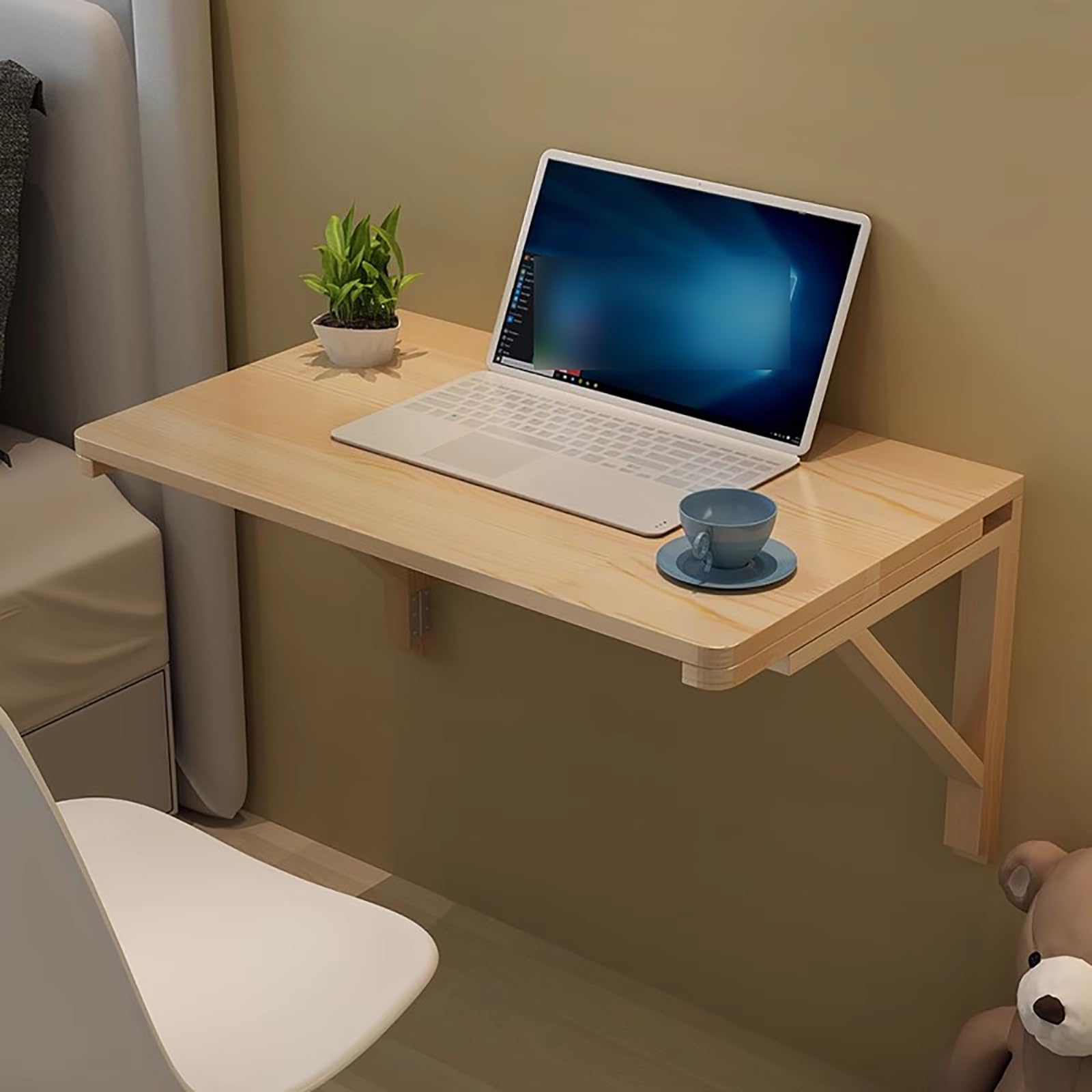 ZHANGGL Wall Mounted Folding Table Space Saving Small Desk Wooden Wall Mounted Writing Desk for Laptop Compact Floating Desk (Size: L100*W60CM)