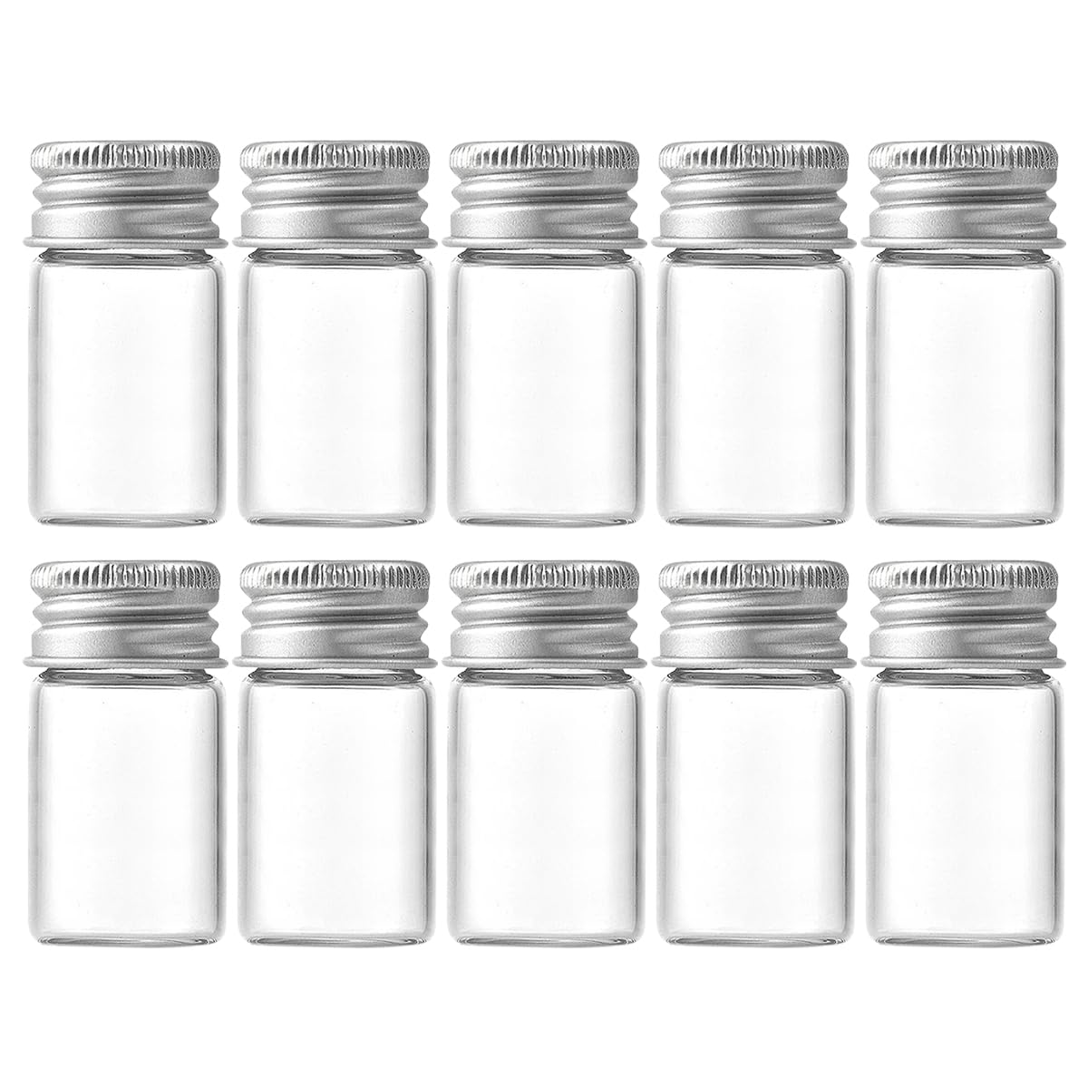 homeemoh 10PCS 7ml Mini Glass Bottle with Aluminum Screw Cap, Sample Clear Test Tube Empty Jars for Essential Oil Powder Beads Bath Salt