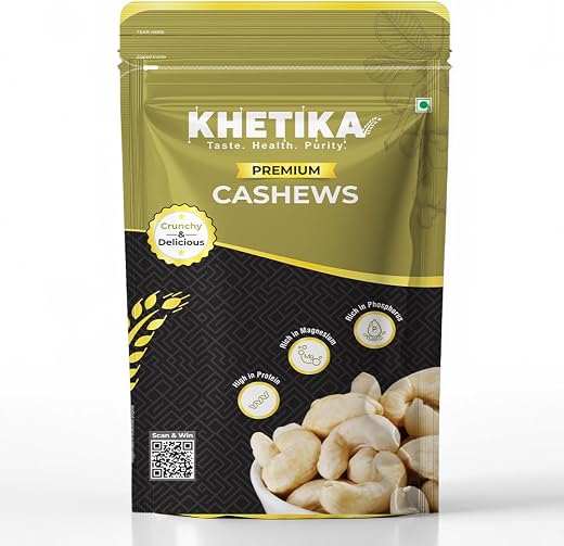 Khetika Premium Whole Cashew 200g | W320 Grade | Dry Fruits, Kaju, Cashews, Healthy Snacks, Crunchy Kaju, Rich in Protein,...