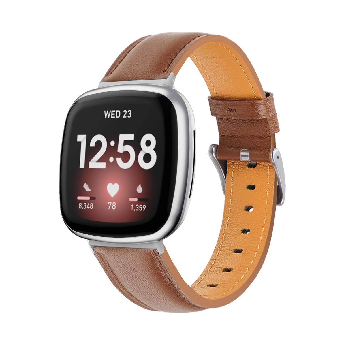 iPartsonlineWatch Leather Strap Compatible with Versa 3/Sense, Quick Release Leather Watch Band Compatible for Fitbit Versa 3/Sense Smart Watch Women Men brown