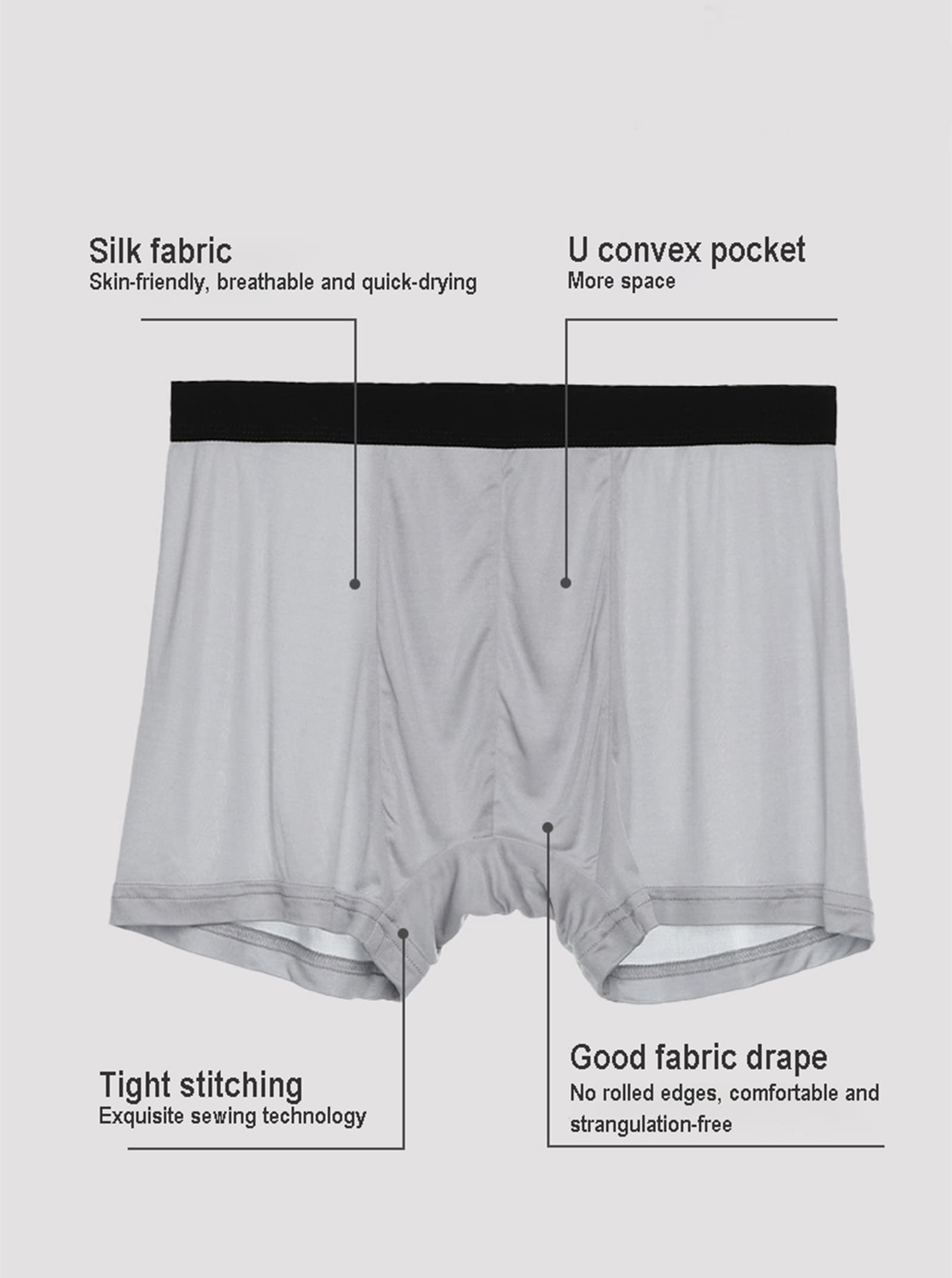 Ropa Interior De Los Hombres De La Seda De Mulberry, Calzoncillos Ligeros Suaves del Boxeador del Recorrido Bragas De Lujo del Satén