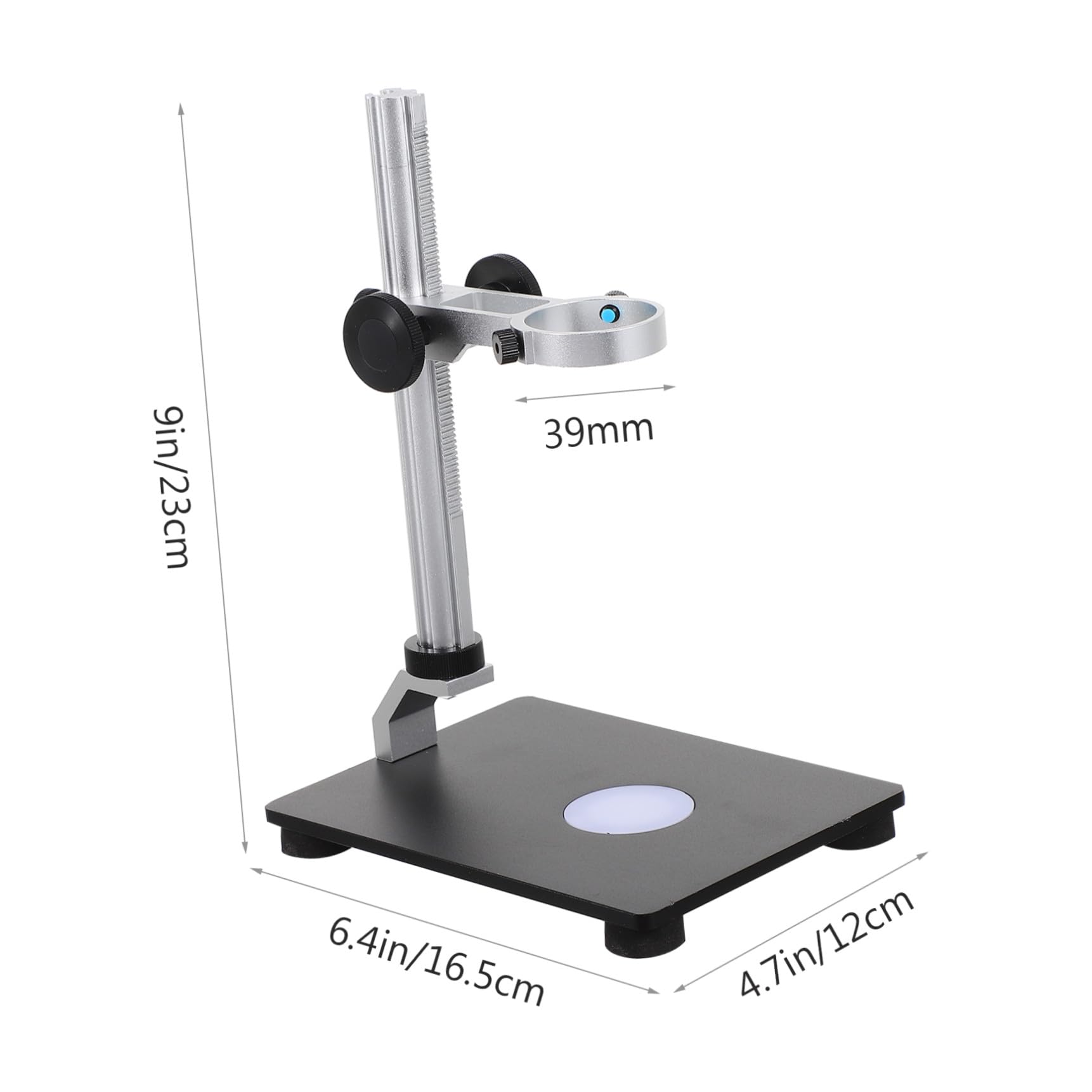 Supporto in Acciaio Nero con Sorgente Luminosa Integrata con Base Resistente Regolabile per Microscopio per Fotocamera Industriale per Uso Desktop