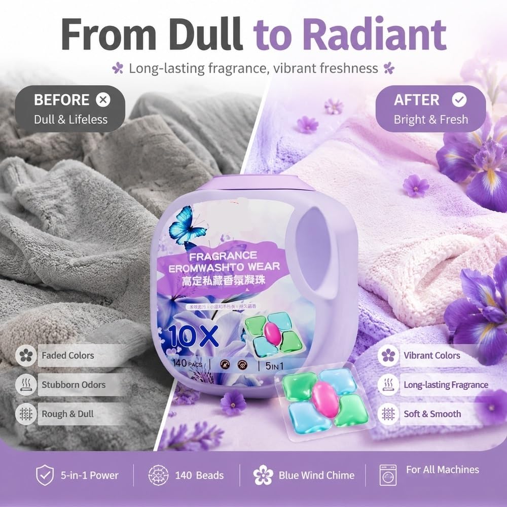 Perline 5-in-1 Per Bucato, 140 Pz., Profumo Bluebell. | Pulizia Profonda, Ammorbidisce E Protegge Il Colore, Fragranza Fresca.
