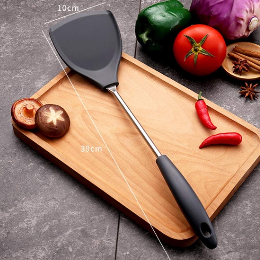 Spatola in silicone – Spatola wok in acciaio inox, spatola antiaderente, con manico lungo in silicone resistente alle alte temperature, antiruggine