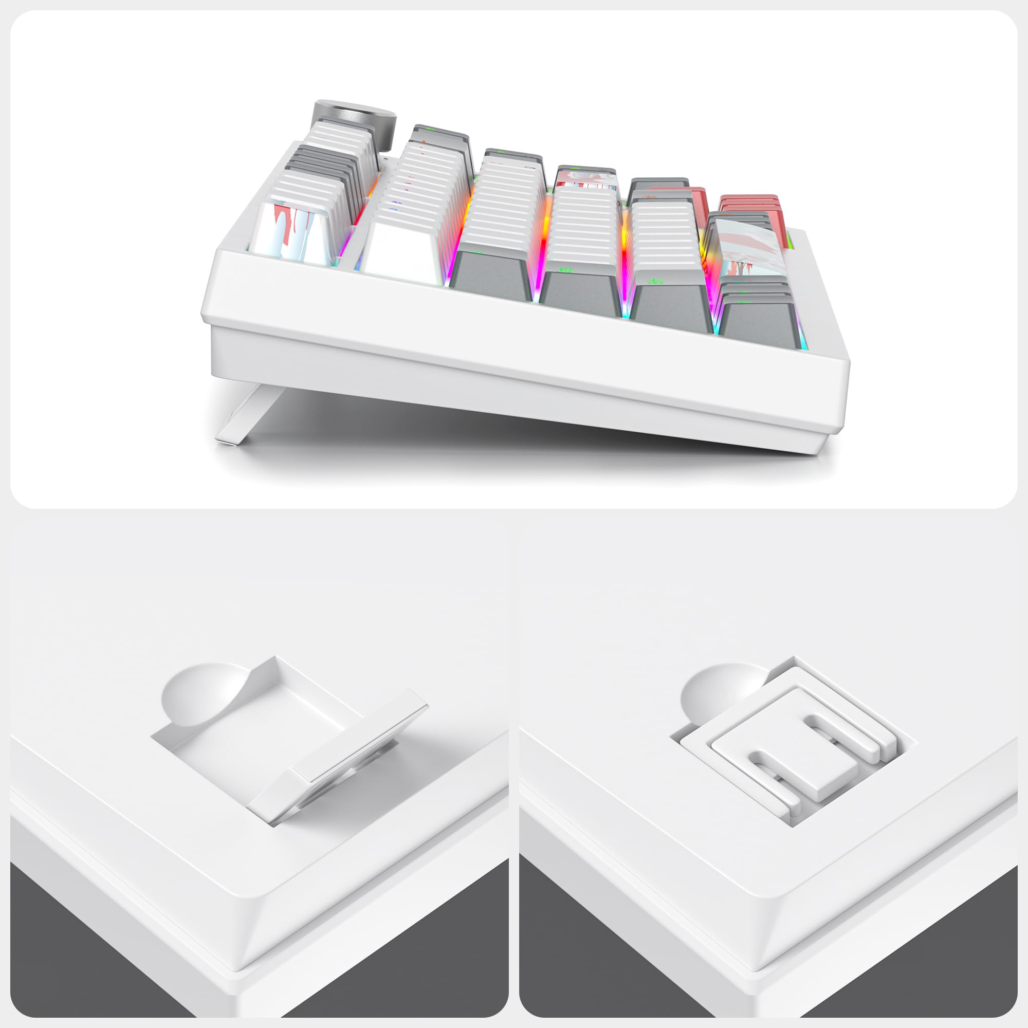 SOLIDEE Przewodowa klawiatura mechaniczna do gier 75% Hot Swappable,Gasket klawisze Red Switch z podświetleniem RGB,82 klawisze TKL klawiatury mechanicznej z pokrętłem sterującym(82 Grey_White)