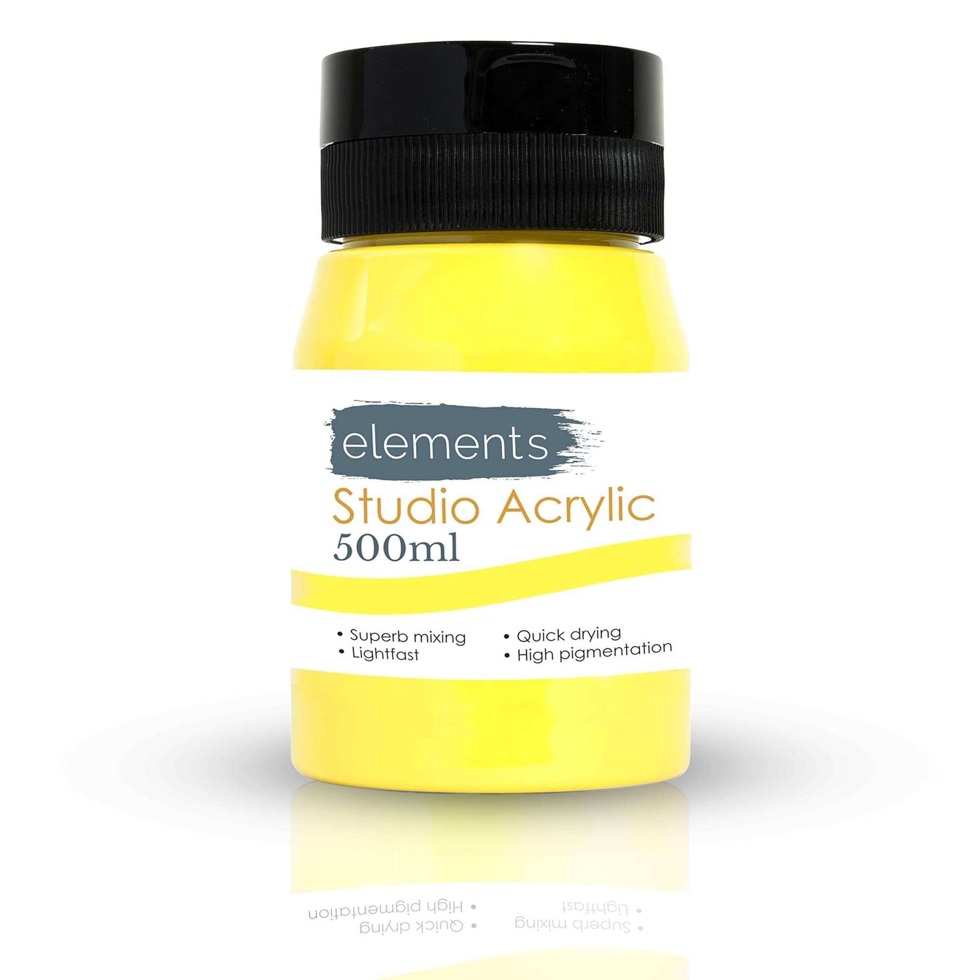 Elements 500 ml Studio Acrylic Paint Tub – Quick-Drying Paint for Canvas, Wood, Glass, and More – Low-Odour Highly Pigmented Vibrant Acrylic Paints – Lemon Yellow