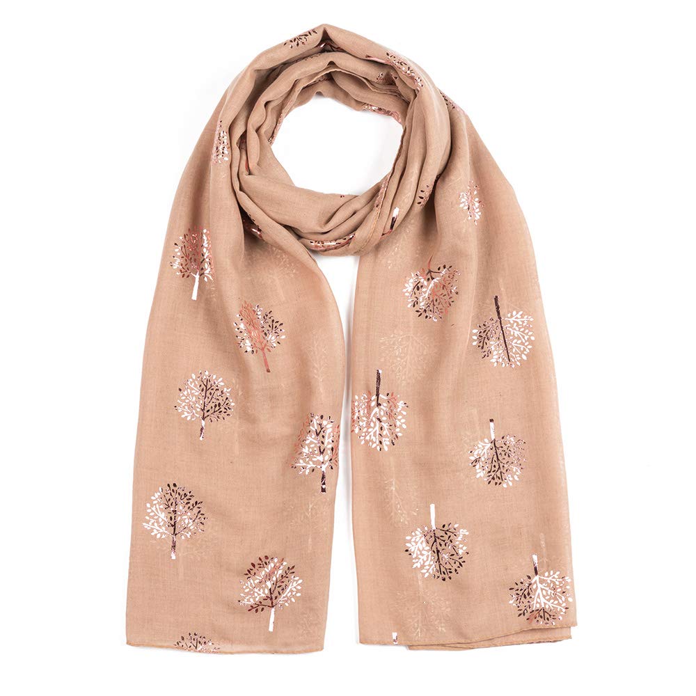 London Scarfs Women's Gold Glitter Mulberry Trees Scarf Foil Printed Tree Fashion Wrap (Gold)