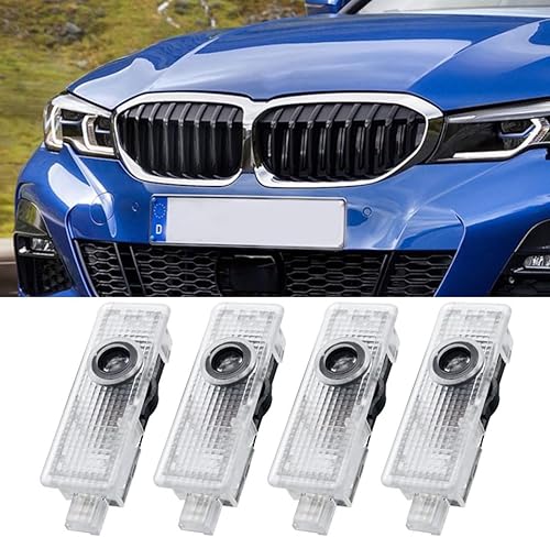 Paquete de 4 luces para puerta de automóvil, proyector de logotipo, luz de bienvenida HD mejorada compatible con accesorios BMW Serie 3 4 5 6 7