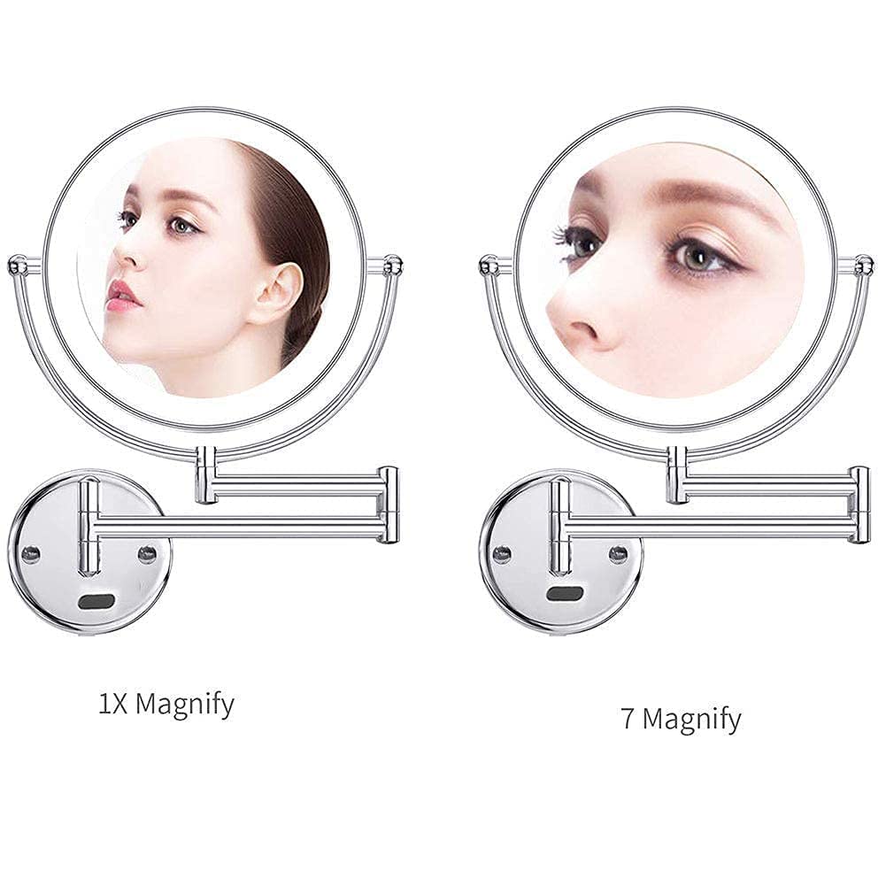 Specchio da Bagno, Specchio per Trucco a Parete, Estensibile su Entrambi i Lati, Rotazione di 360 Gradi, Braccio Estensibile, per Bagno