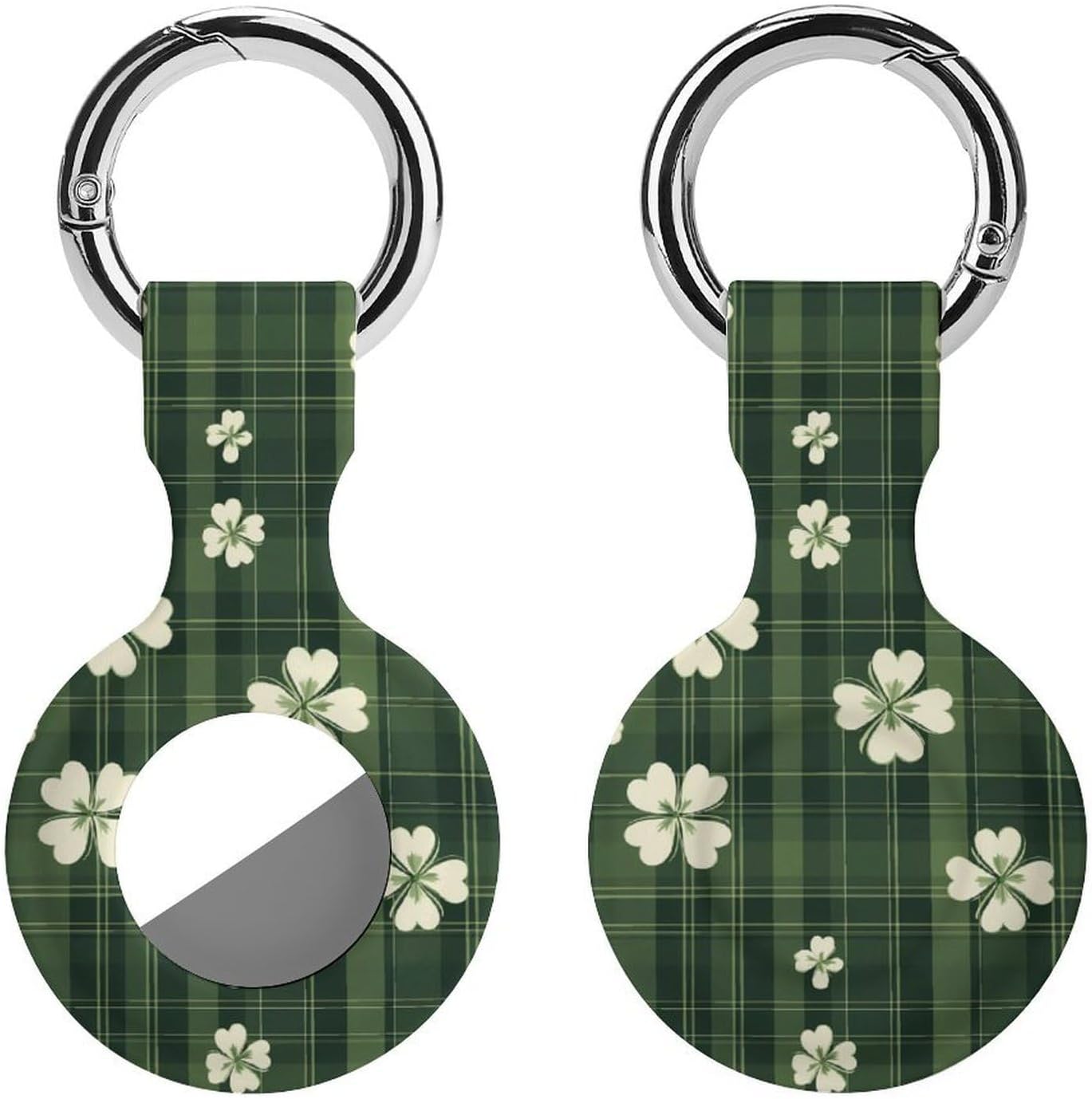 Green Plaid Checkered Shamrocks Funny Cover Compatible with AirTag Case Protector GPS Tracker Holder with Keychain