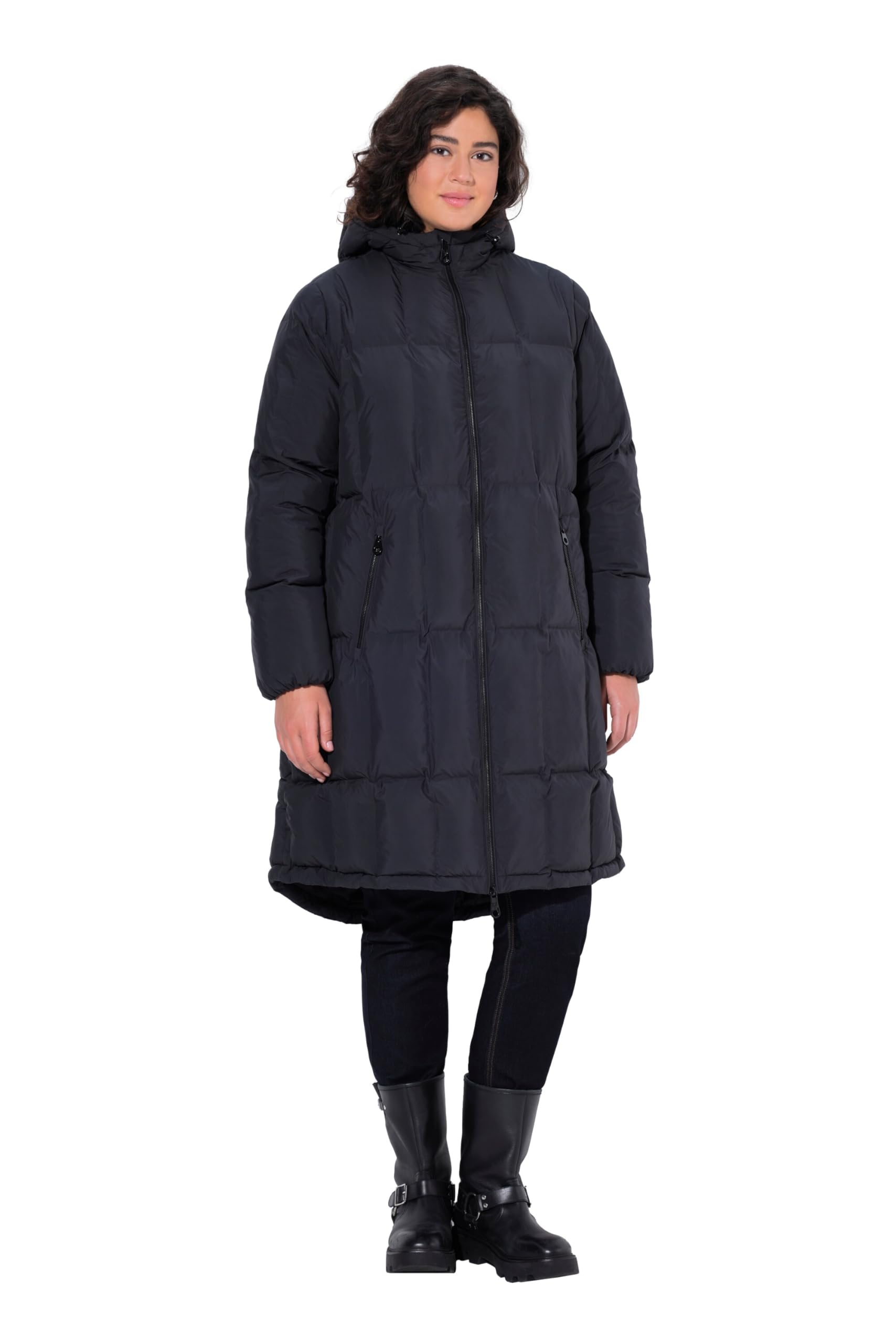 Ulla Popken Damen große Größen Übergrößen Plus Size HYPRAR Leichtstepp-Mantel, Kapuze 841148